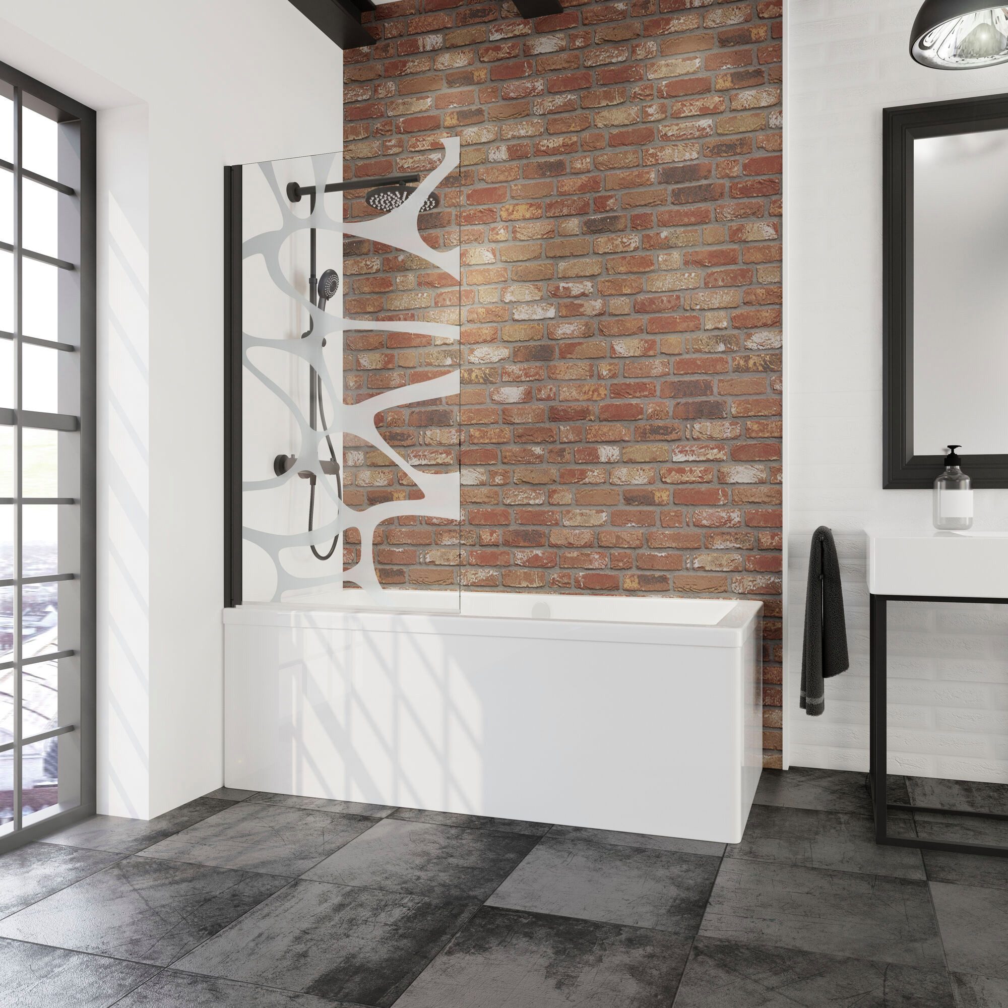 Schulte Badewannenfaltwand 80x140 cm, Sicherheitsglas, (1 tlg), Duschwand für Badewanne, Dekor Wave, pendelbar