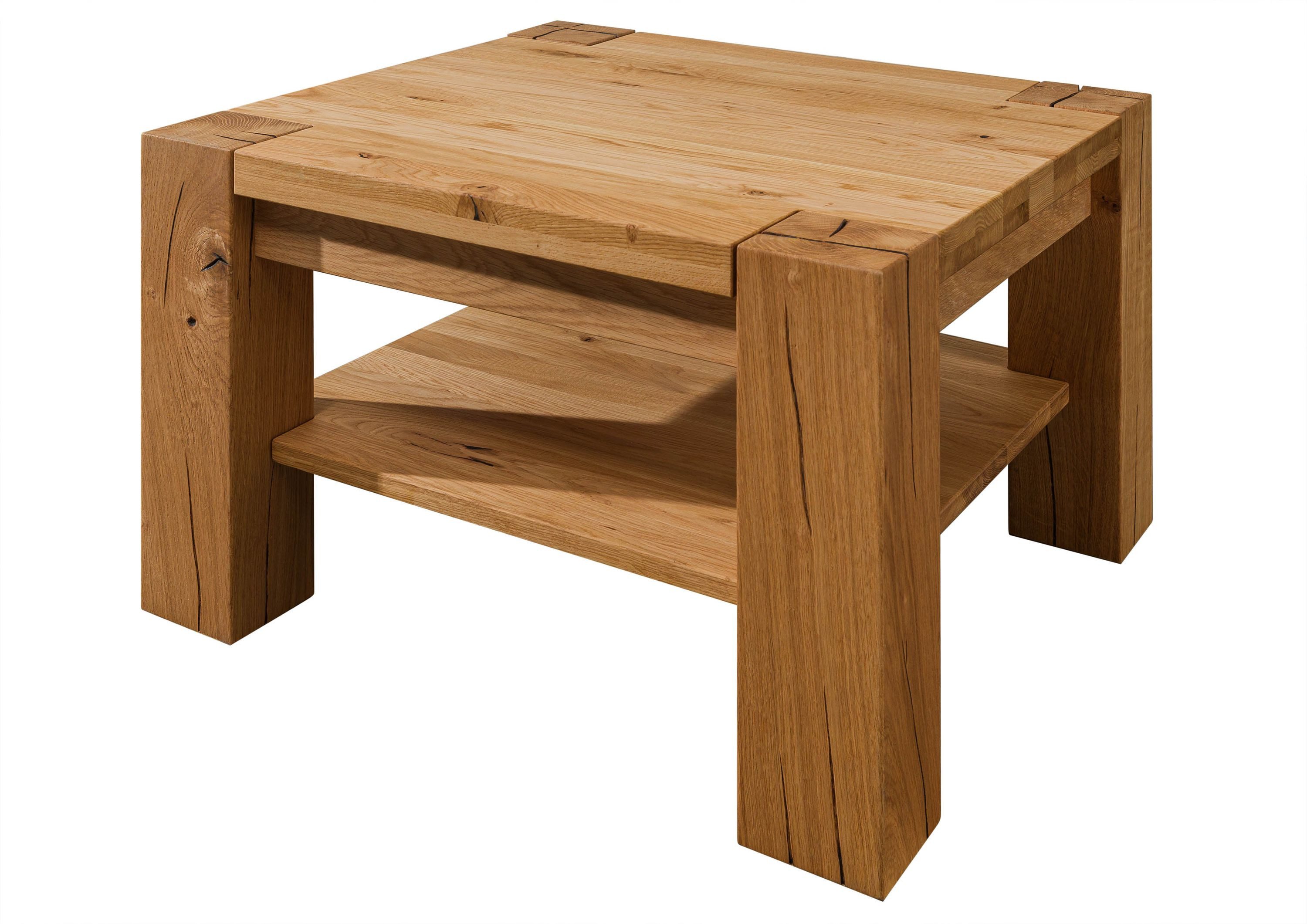 Massivmoebel24 Couchtisch KENT (Massivholz, Massivholztisch), Wildeiche 70x70x45 braun geölt KENT #314