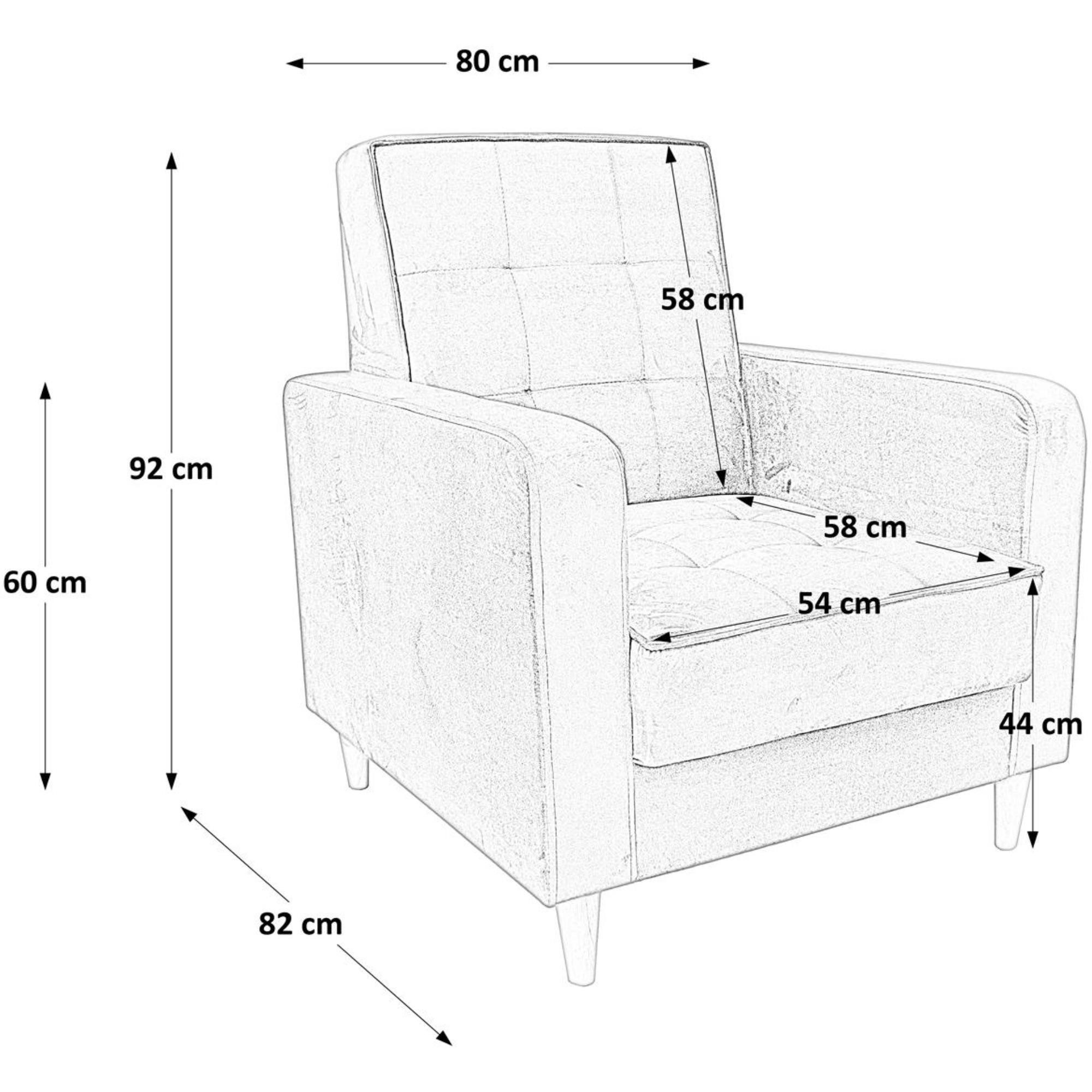 Beautysofa Sessel Bamako im skandinavischen Stil (Flaschengrün oder Khaki-grau, Sitzhöhe: 44 cm), Polstersessel mit Armlehnen