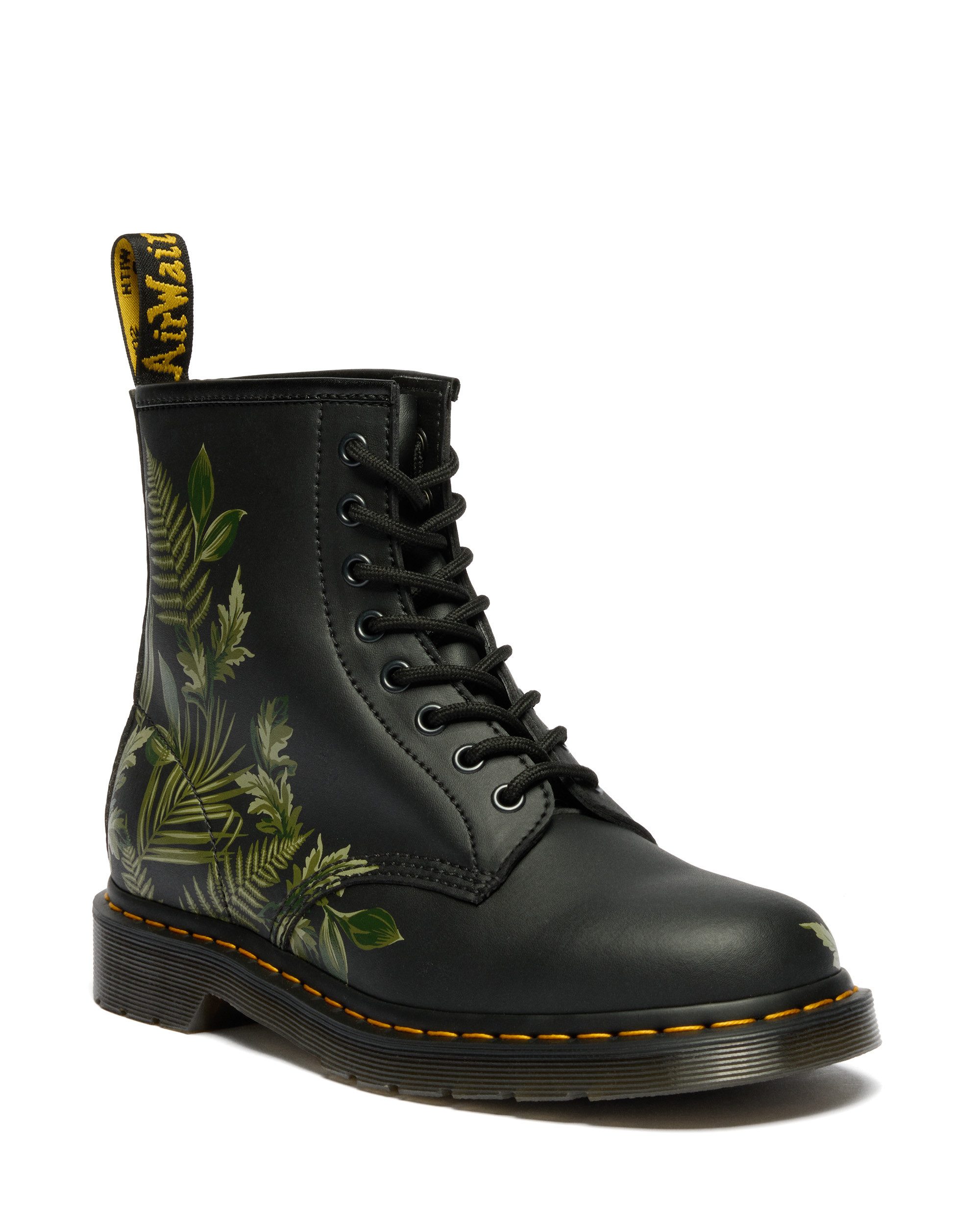 DR. MARTENS 1460 Schnürboots Blockabsatz, Schnürstiefelette mit floralem Kontrast-Print