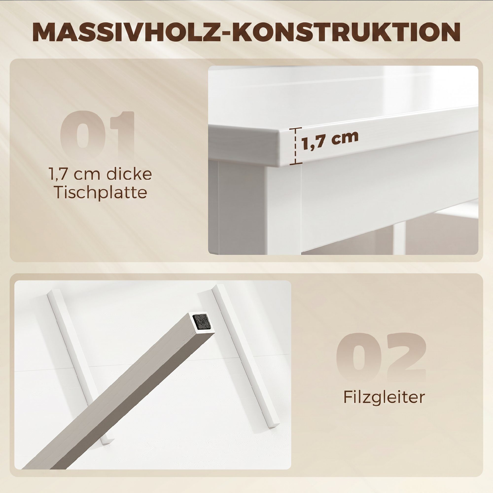 HOMCOM Essgruppe Esszimmergruppe aus Kiefernholz, (Holztisch, 5-tlg., 1 Tisch, 4 Stühle), für Kleine Räume, Esszimmer, Küche, Wohnzimmer, Weiß – Bild 5 von 5
