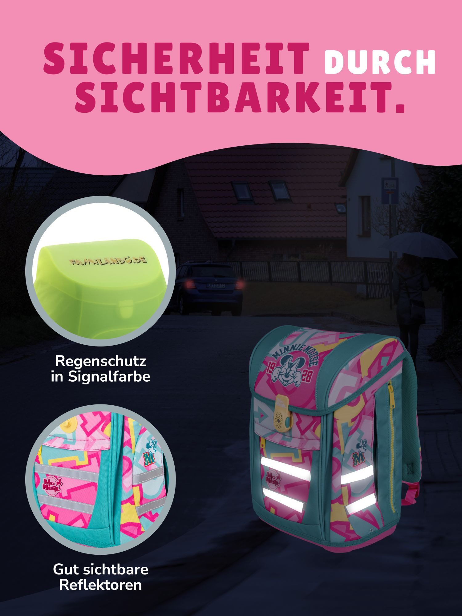 McNeill Schulranzen Disney Minnie Mouse Schultasche, Set zur Einschulung Schulanfang (Set, 10-tlg., inkl. Lunch-Set, Sporttasche & Schultüte / Zuckertüte Schmet – Bild 4 von 5
