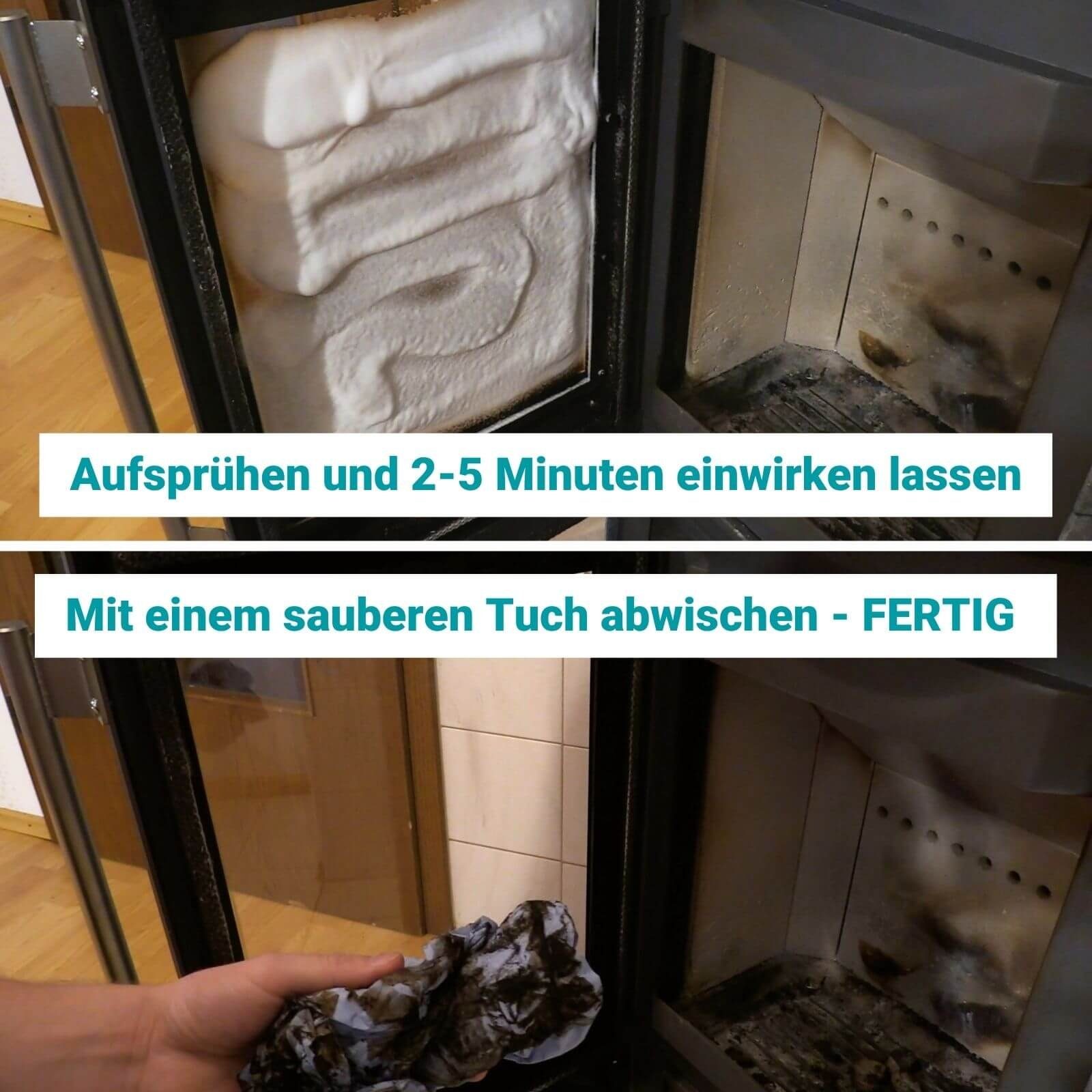 HOTREGA® Kaminscheibenreiniger Ofenreiniger Harz 1kg Kaminanzünder Ruß 4x300ml Glasreiniger