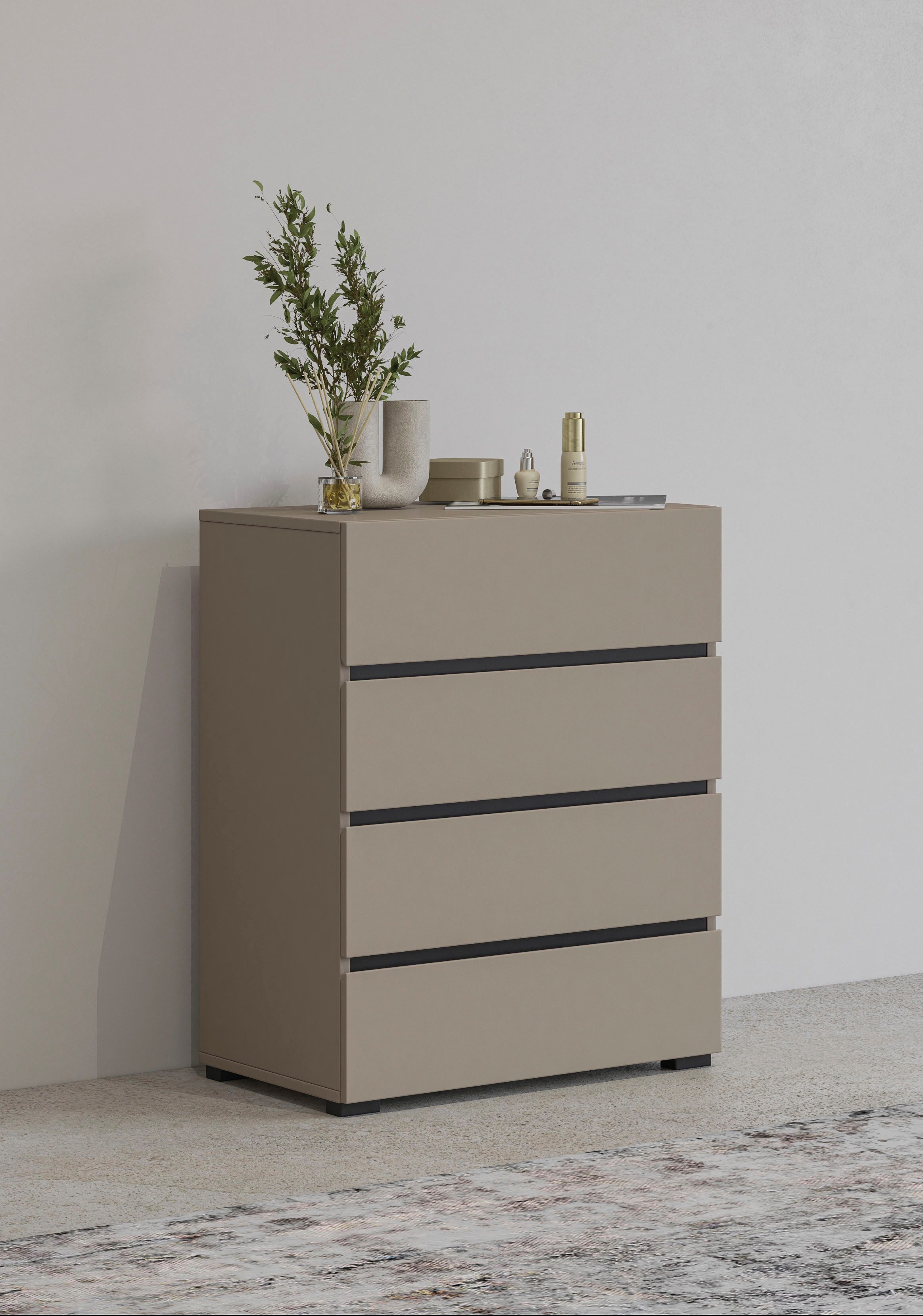 Kommode Cross,Breite 60 cm, moderne grifflose Sideboard,4 Schubkästen