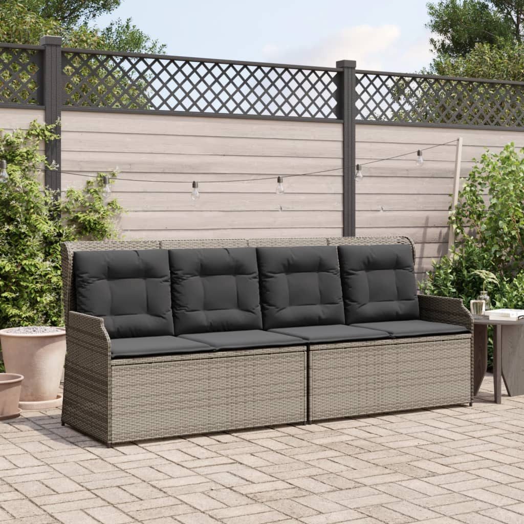 vidaXL Loungesofa Gartenbank Verstellbar mit Kissen Grau Poly Rattan, 1 Teile
