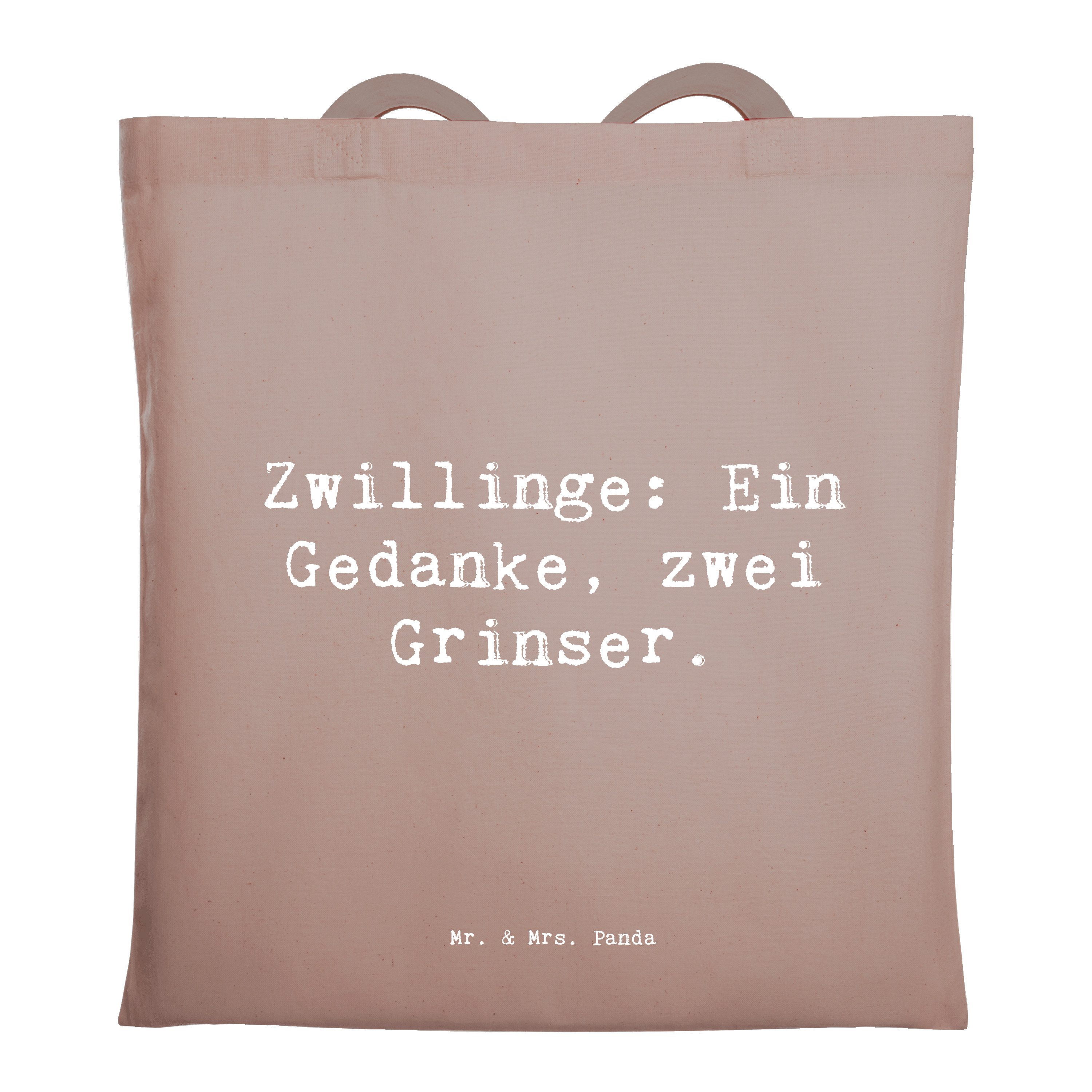 Tragetasche Spruch Zwillingsgeschwister Grinser - Braun Pastell - Geschenk, Verbi