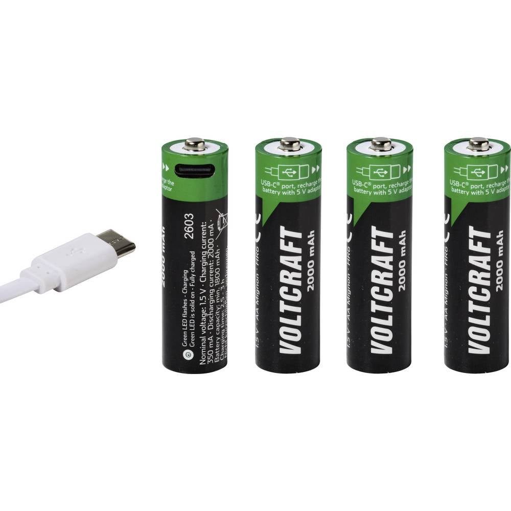 VOLTCRAFT Mignon (AA)-Akku Li-Ion 2000 mAh 1.5 V 4 St. VC-17275570 Akku, aufladbar über USB-C®