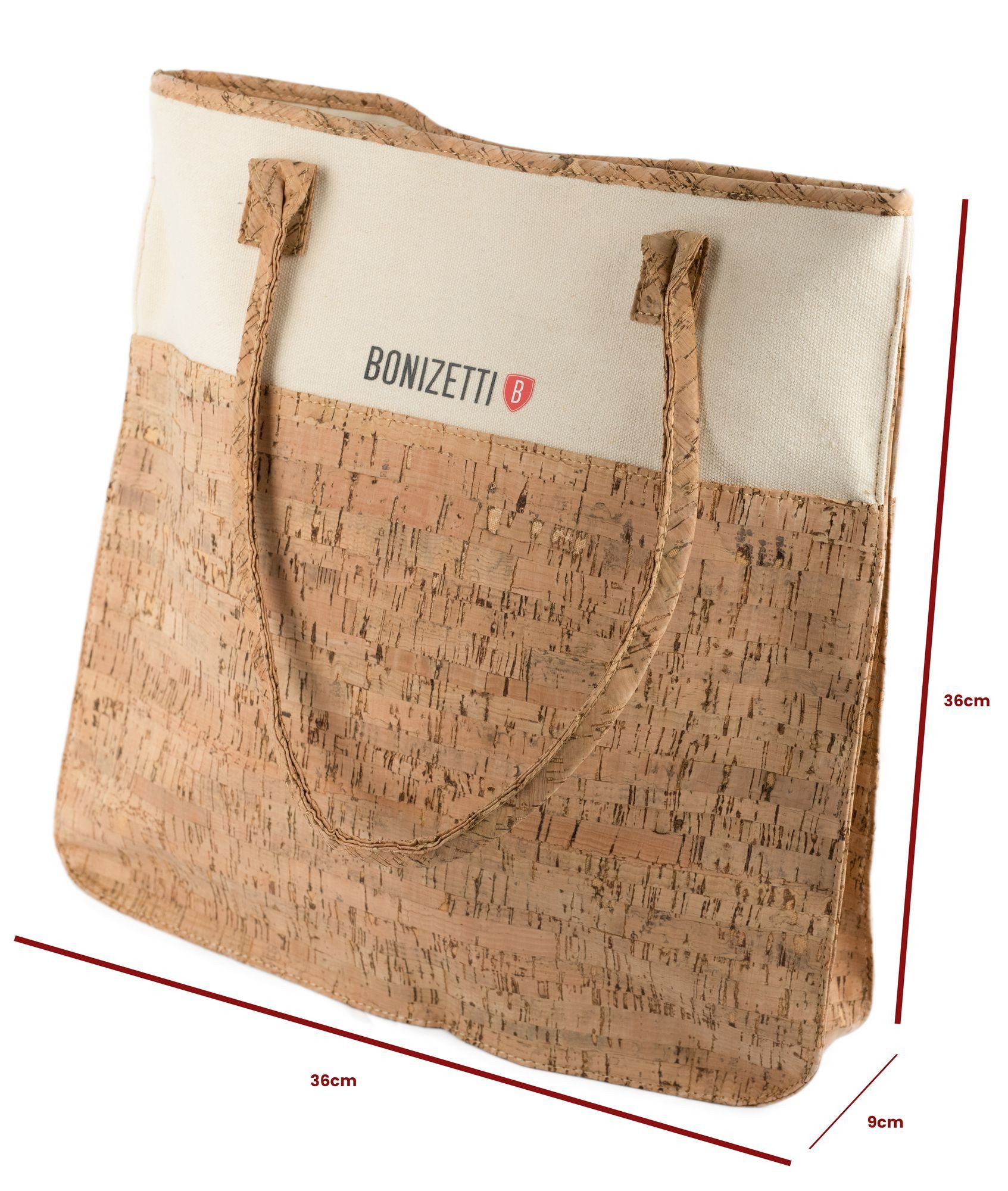 Bonizetti Handtasche Korktasche CARINA (36 × 36 × 9 cm, Kork rau, 1-tlg), Recyceltes Canvas & Kork, vegan, nachhaltig – Bild 2 von 5