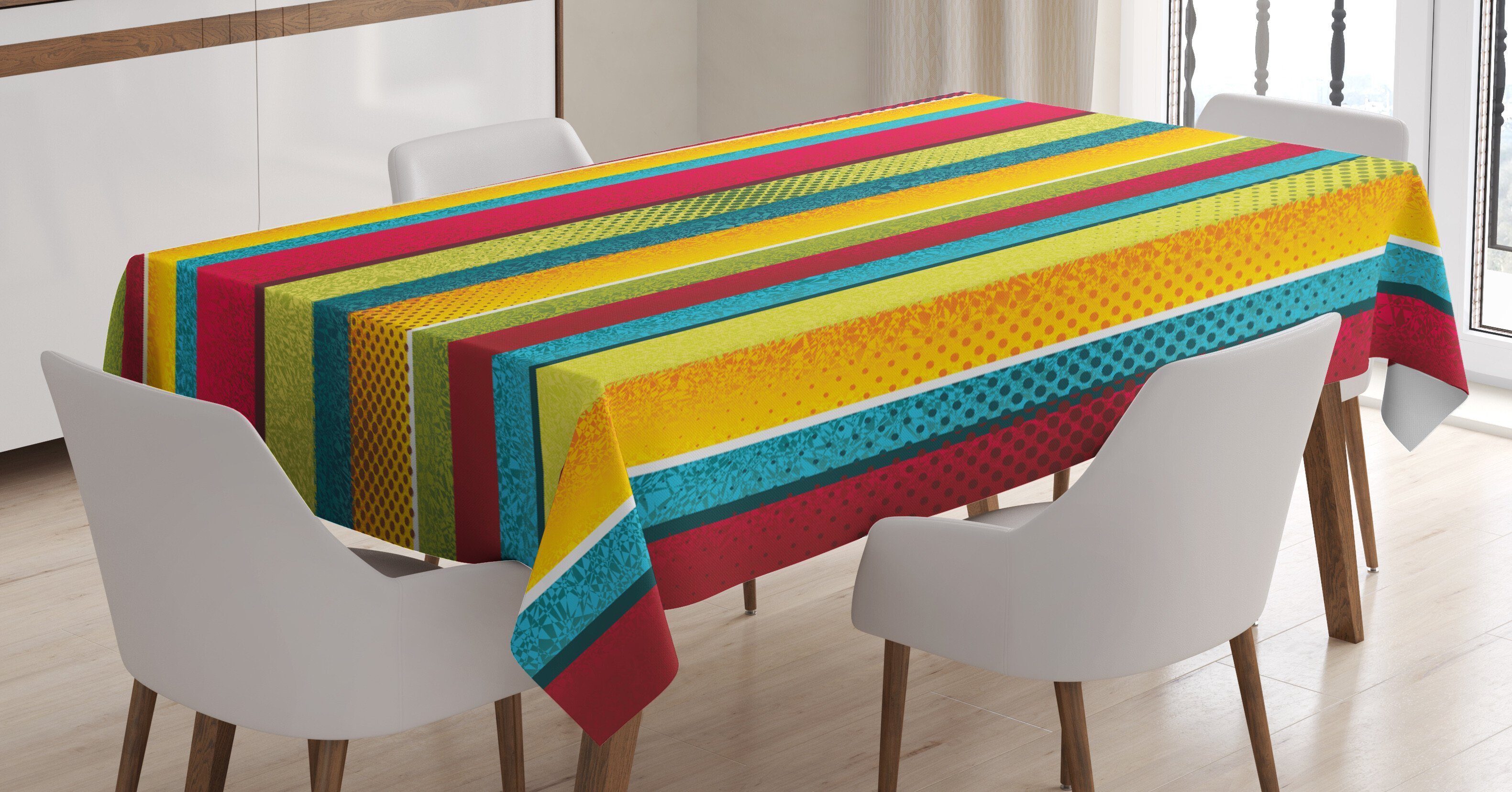 Abakuhaus Tischdecke Farbfest Waschbar Für den Außen Bereich geeignet Klare Farben, Abstrakt Ragged Stripes
