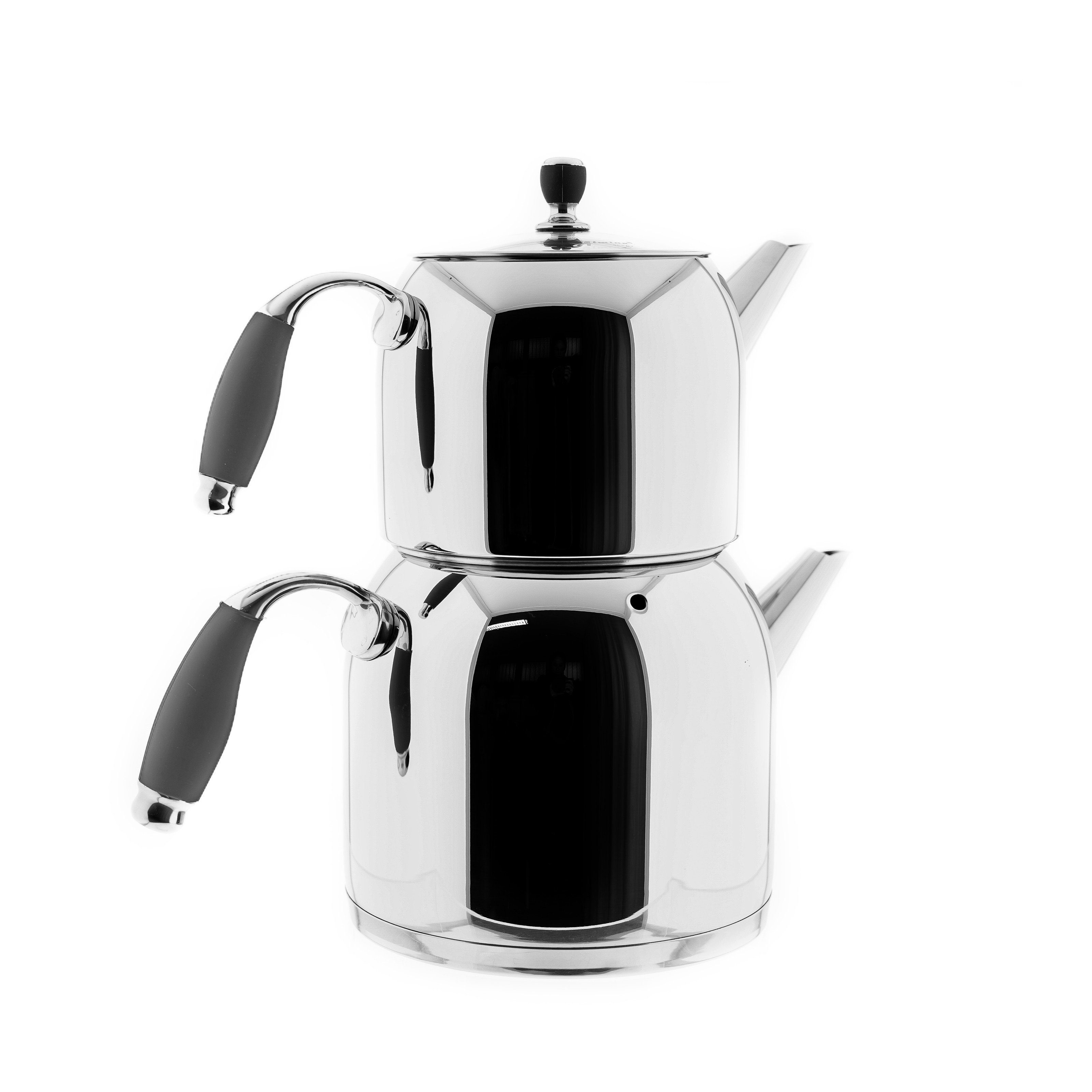 Almina Caydanlik-Teekanne Teekessel-Set mit Deckel Caydanlik Takimi aus 18/10-Edelstahl