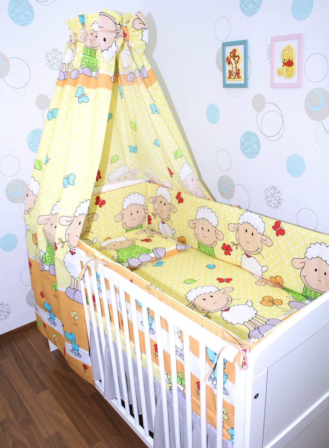 Babybettwäsche Baby Bettset- 6 teiliges mit 420 Nestchen Vollstoff Himmel Bettwäsche