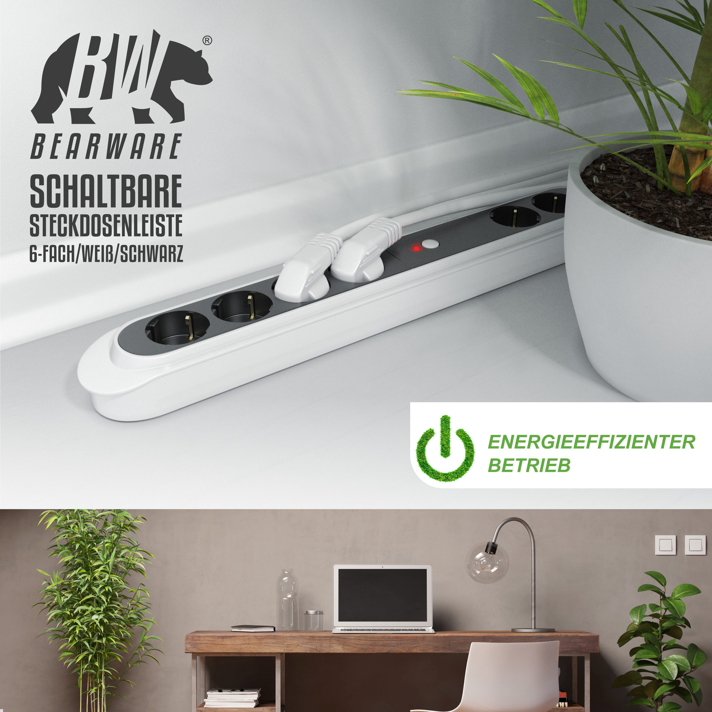 BEARWARE mit kabelosem Fuß- bzw. Handschalter - 15m Reichweite Steckdosenleiste 6-fach (Ein- / Ausschalter, Schalterbeleuchtung, Schutzkontaktstecker, Kindersic – Bild 5 von 5