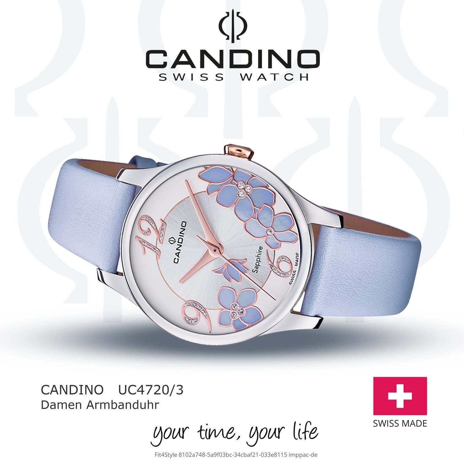 Uhr Candino Damen mit Fashio C4720/3, Quarzuhr Leder Lederarmband, Damenuhr (ca. rundes Gehäuse, Candino mittel 33,5mm),
