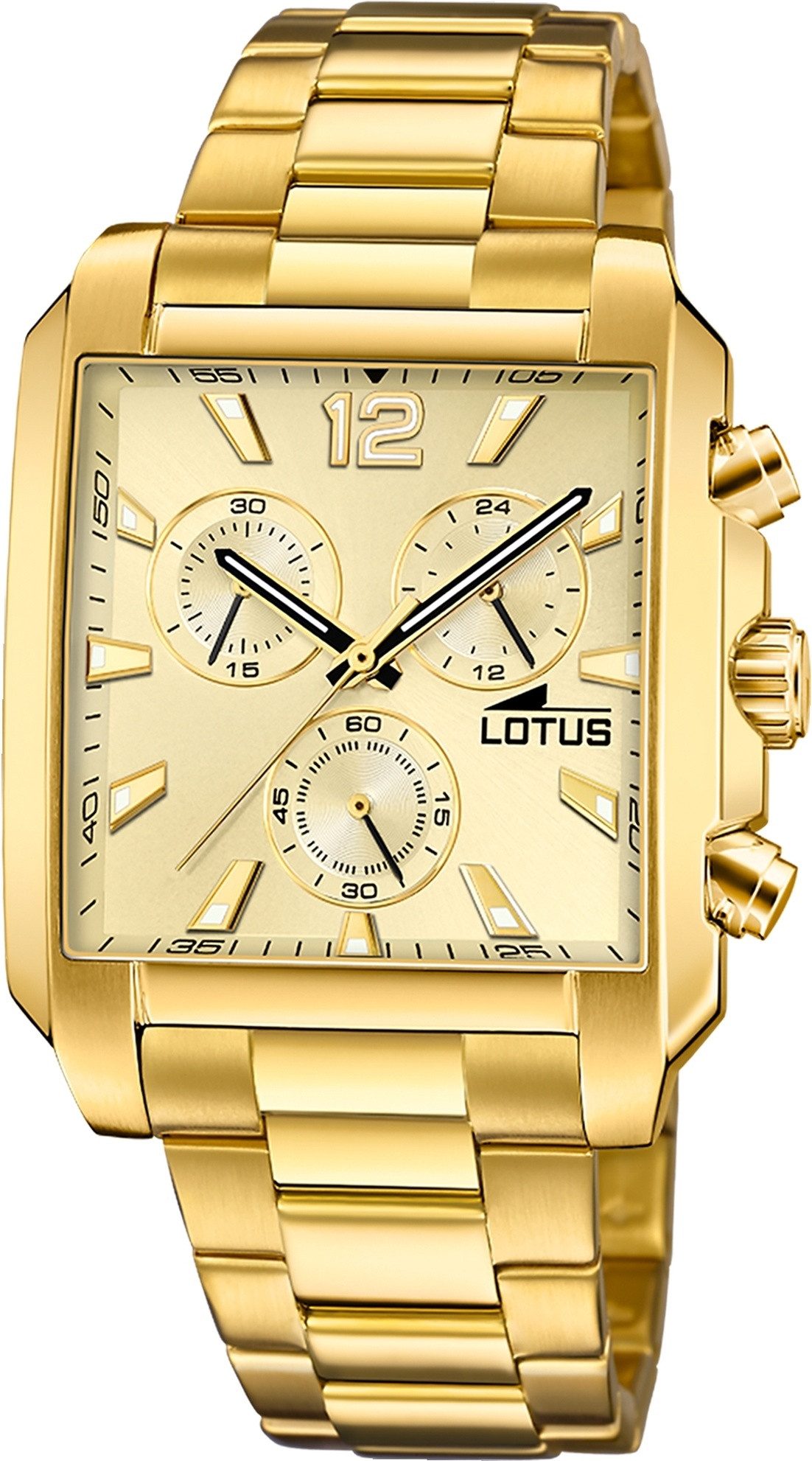 Lotus Chronograph Lotus Herrenuhr Edelstahl gold Lotus, (Chronograph), Herren Armbanduhr rechteckig, mittel (ca. 38mm), Edelstahl