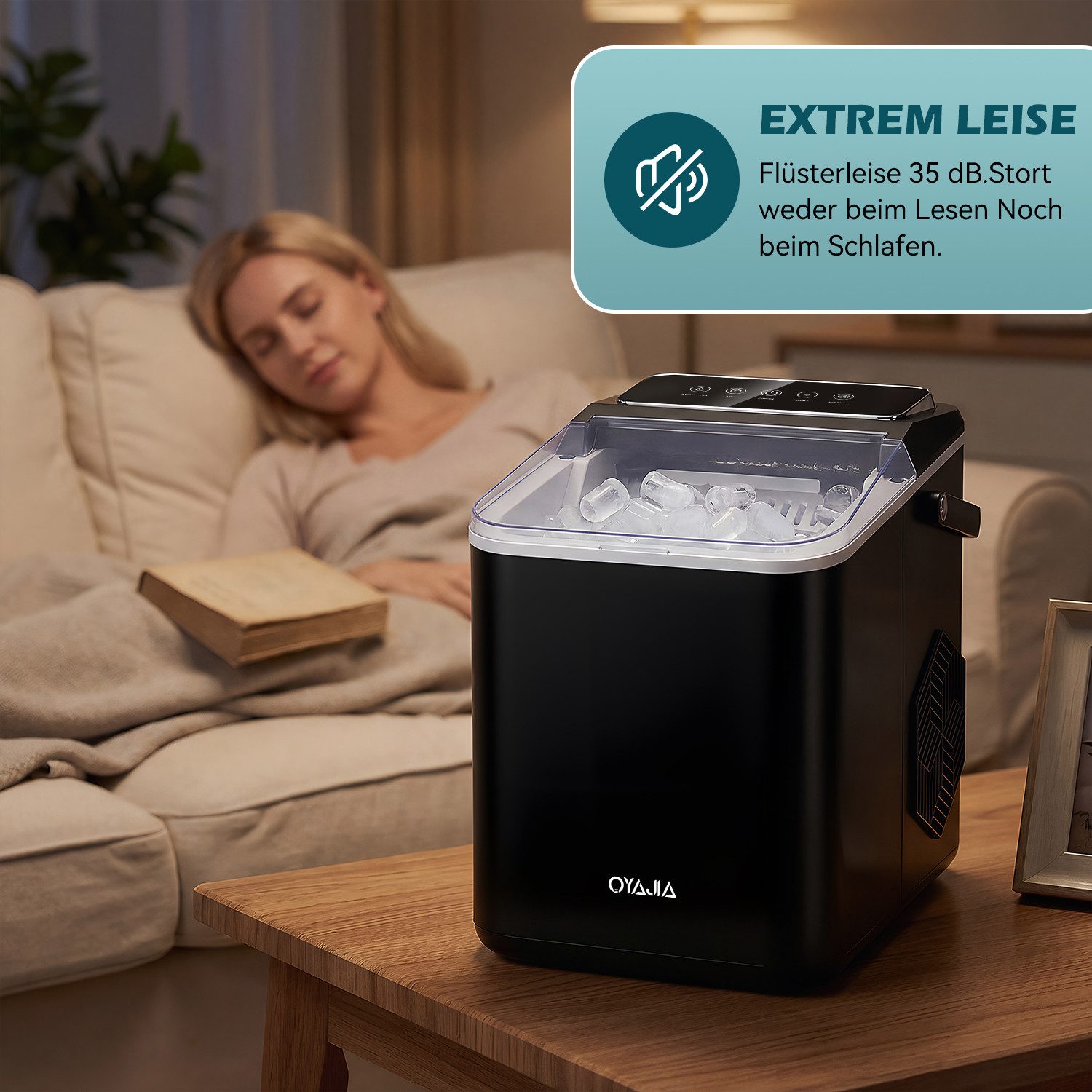 oyajia Eiswürfelmaschine Kleine Eiswürfelmaschine, 9 Eiswürfel in 6 Minuten, 12 kg/24 Stunden, selbstreinigende, Eiswürfelmaschinen für Zuhause, Küche, Büro und Bar