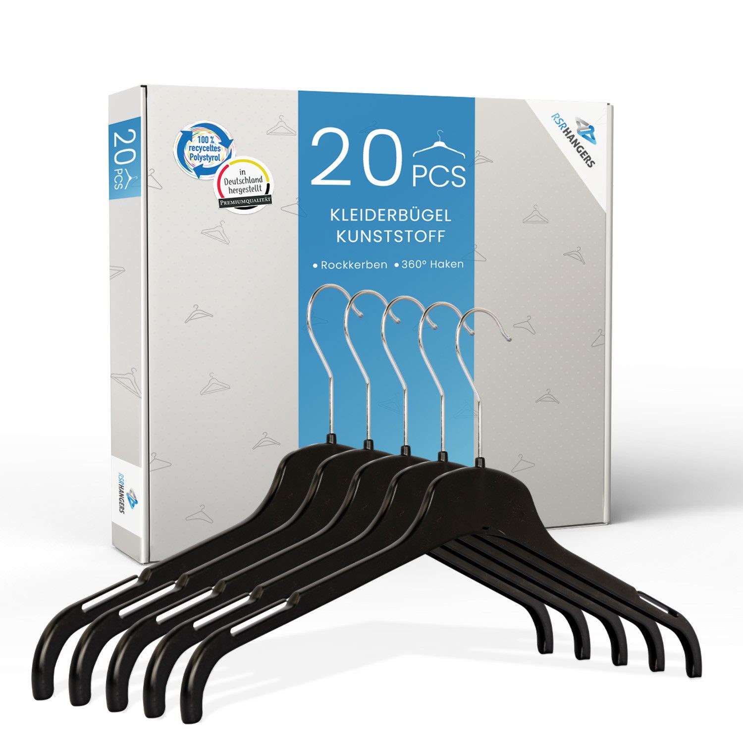RSR Hangers Kleiderbügel TU 47 Hemdenbügel Jackenbügel 360° Haken Kunststoff, (20-tlg)