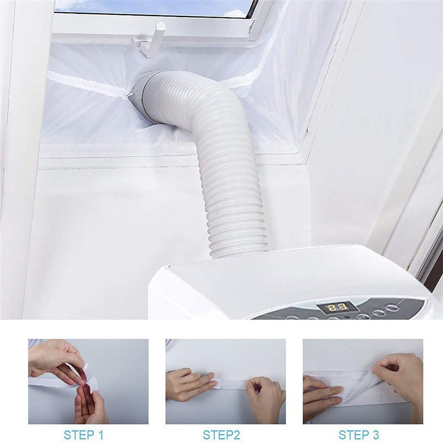 TPFLiving Fenster-Set Erweiterung Fensterkit / Fenster Abdichtung Klimagerät, Zubehör für Zubehör für Mobile Klimageräte und Trockner Hot Air Stop, verhindert das Eindringen von Außenhitze, 3 Meter