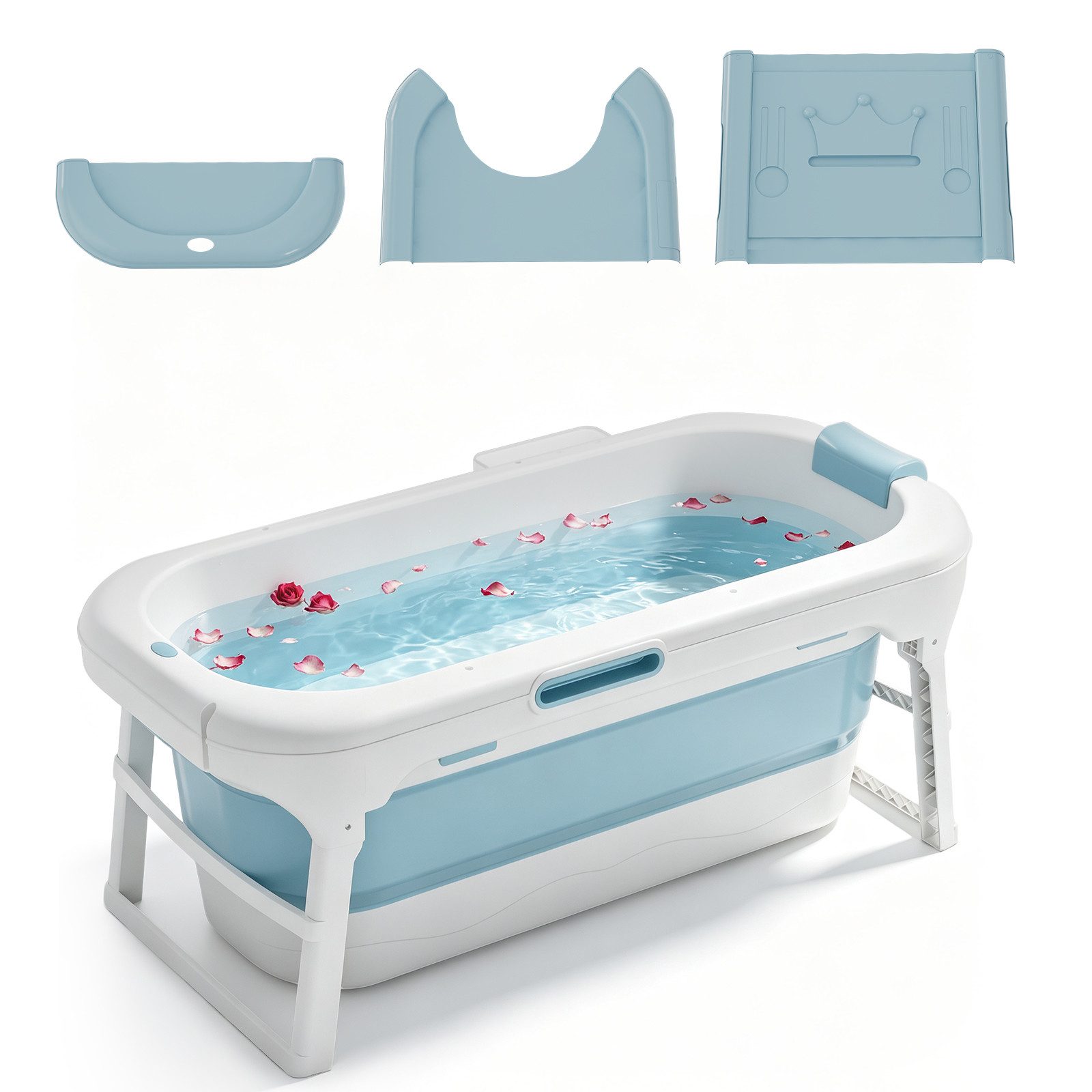 FIVMEN Badewanne Faltbare Badewanne XXL Ideal für Badezimmer, Dusche und Balkon, (Packung), Mit Abdeckung & Massagerollen, Seifenkorb, dicker Kunststoff tragbare