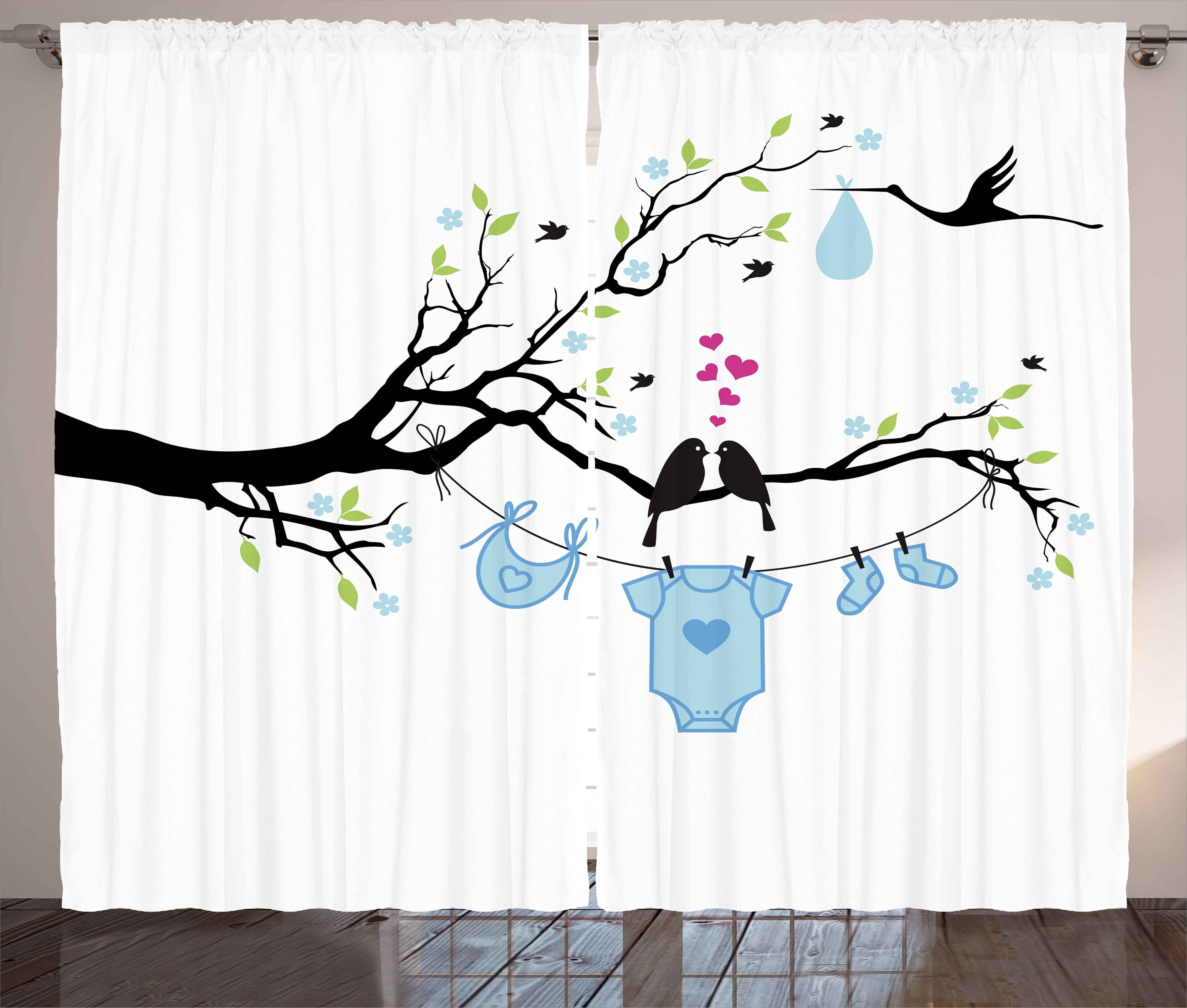 Gardine Schlafzimmer Kräuselband Vorhang mit Schlaufen und Haken, Abakuhaus, Baum Vögel Kinderbekleidung