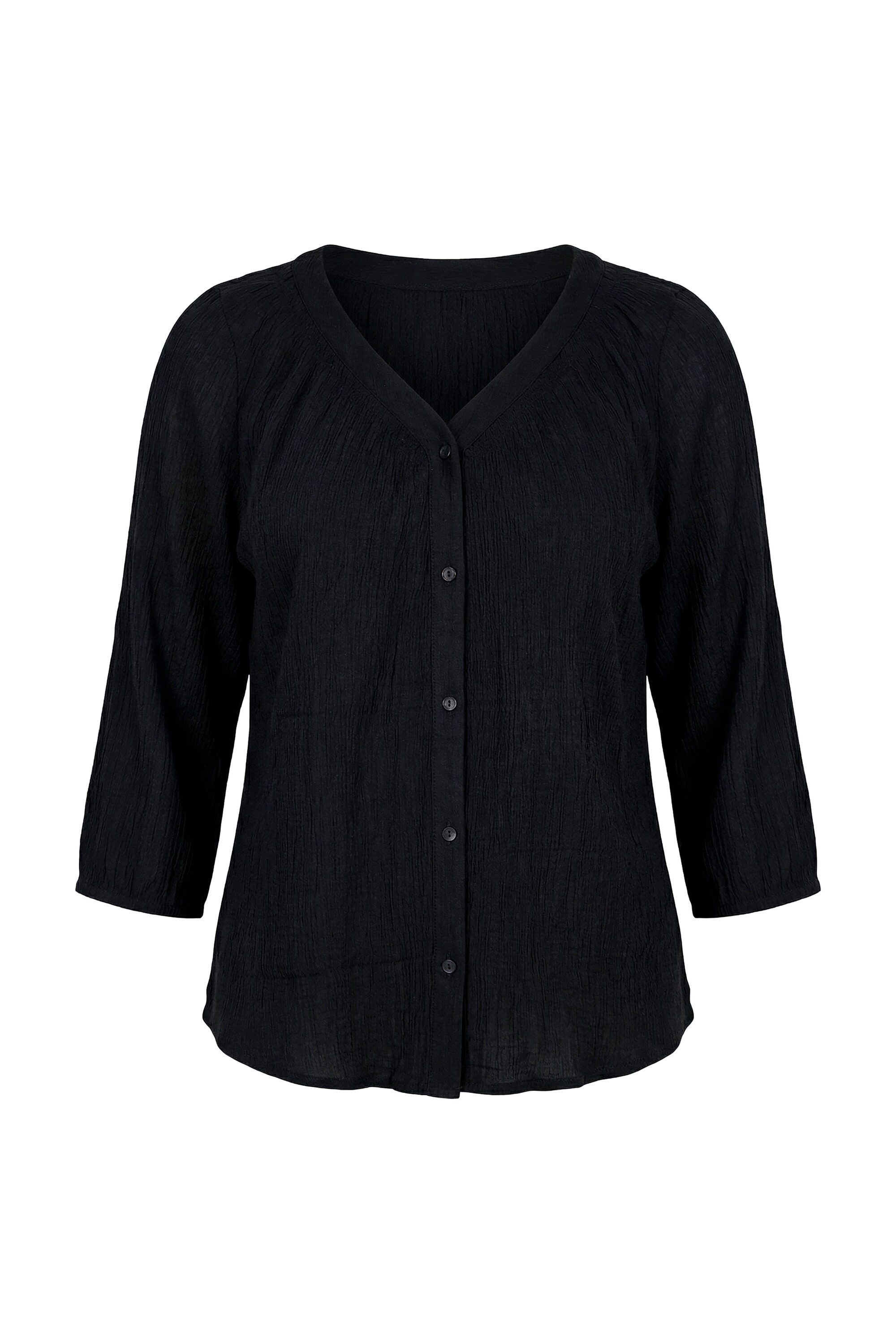 Ulla Popken Longbluse Bluse A-Linie geraffter V-Ausschnitt 3/4-Arm