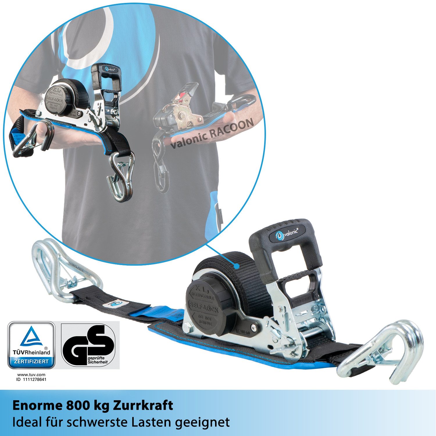 valonic Spanngurt Spanngurte Automatik Ratsche SG-055-50 (2 Stück, 5m) - GRIZZLY