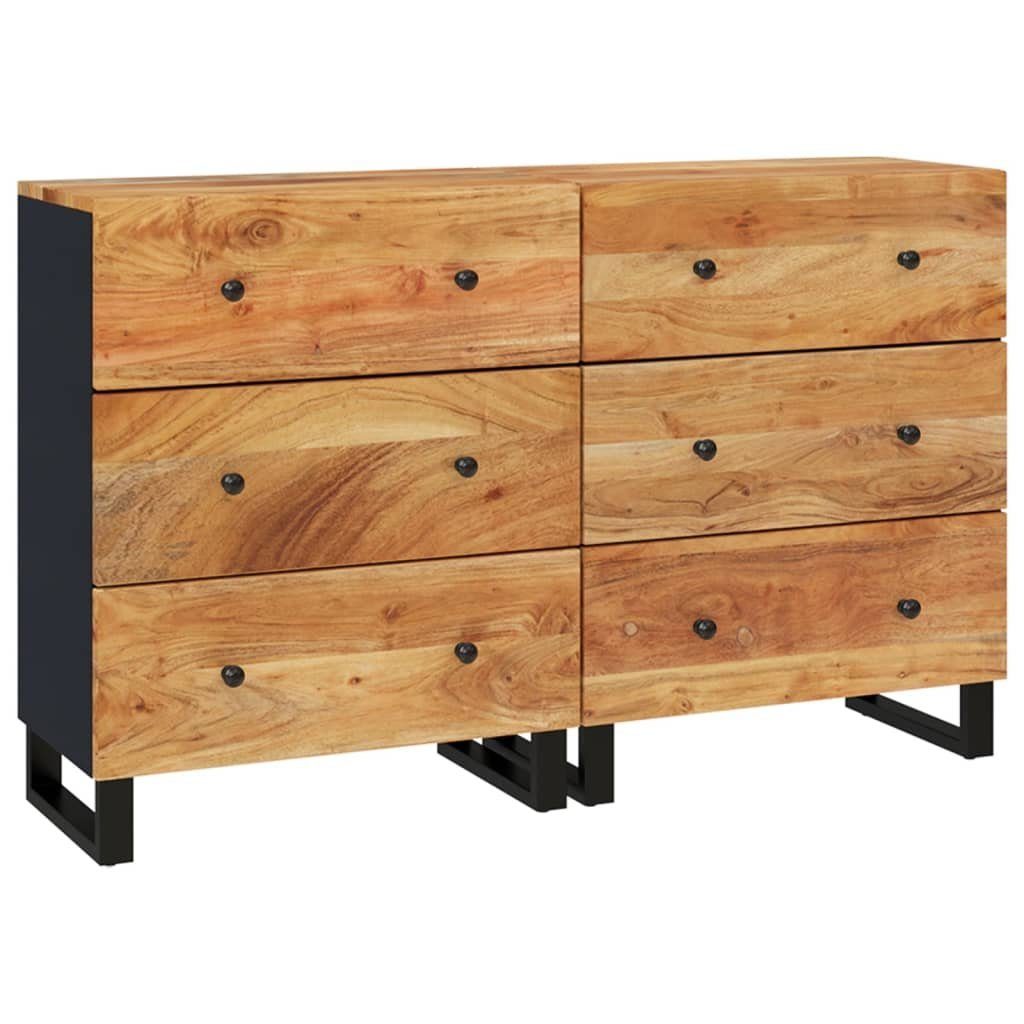 furnicato Sideboard aus Echtholz 60 x 33 x 75 cm in Naturfarben, 2er Set (1 St), Stabiles Buffet mit viel Stauraum und Wandhalterung für Wohnzimmer