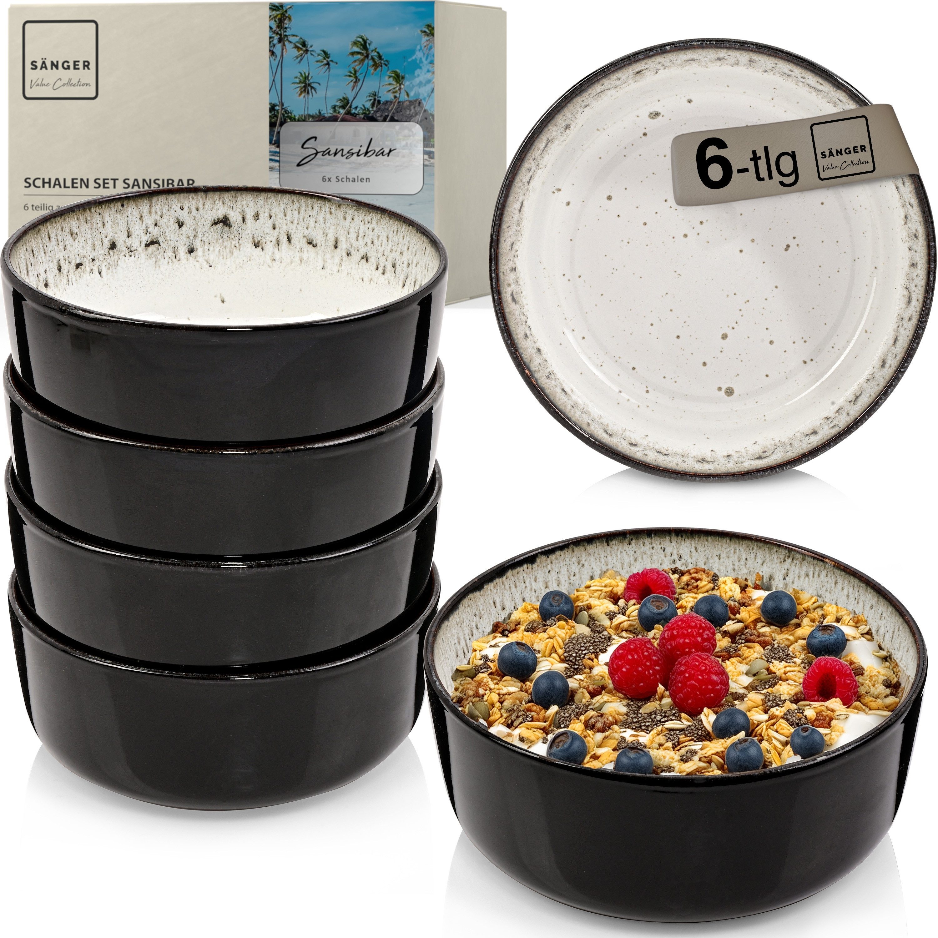 SÄNGER Teller Set Sansibar, (6 St), Schalen Set, 6 Personen, Steingut, Handmade, VALUE COLLECTION