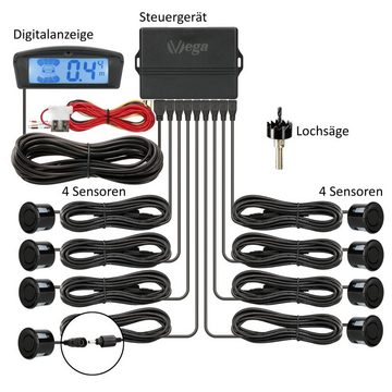 VSG24 Premium Kombi-Einparkhilfe ECHO PLUS Display Parkhilfe zum nachrüsten Rückfahrkamera (Rückfahrwarner mit Display & 8 Sensoren Stecksystem Nachrüstsatz PDC)