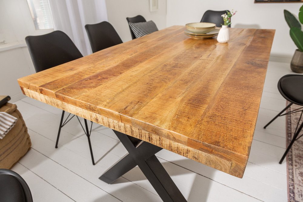riess-ambiente Esstisch IRON CRAFT 160cm natur - Mango, Metall, X-Gestell, Massivholz, einfach (Einzelartikel, 1-St), Rustikale Holztafel - ideal für Wohnzimmer, Küche oder Loft-Wohnung