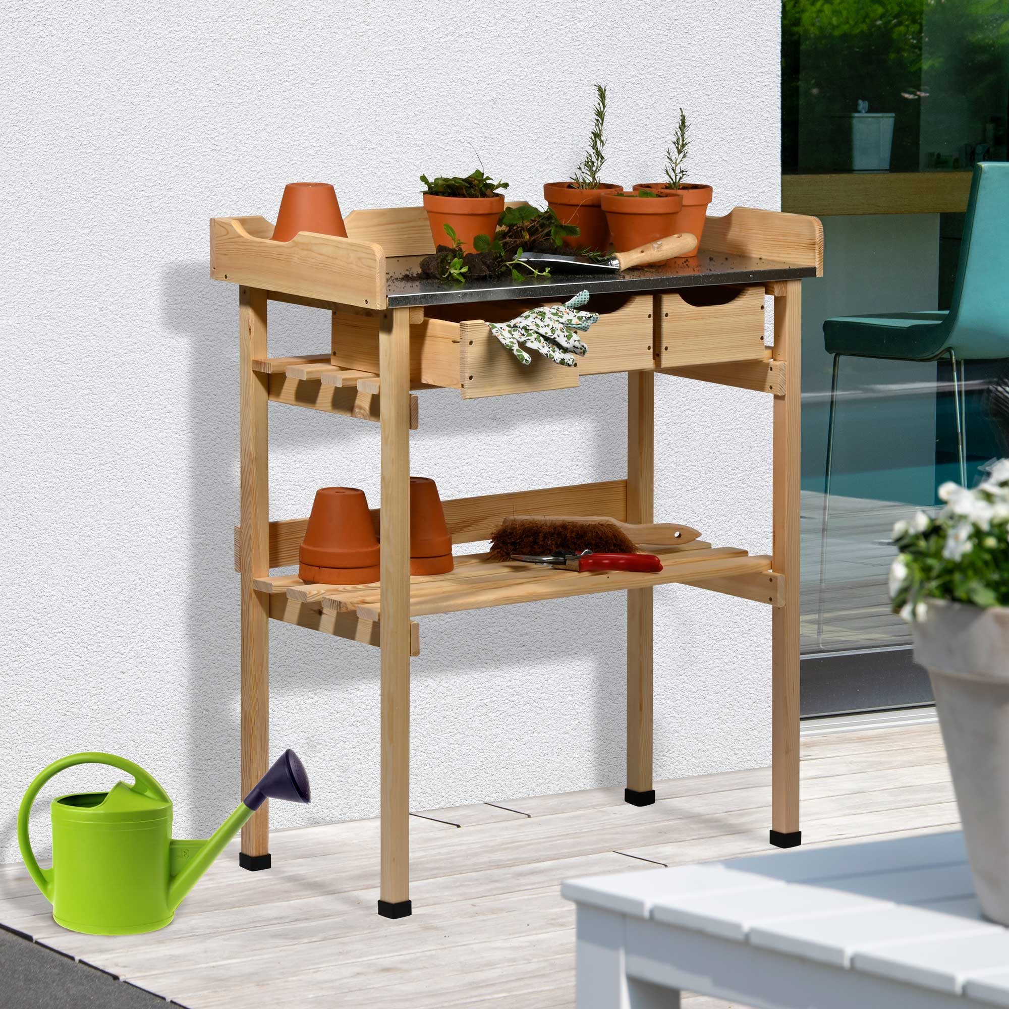 dobar Pflanztisch Pflanztisch mit 3 Schubladen, Natur