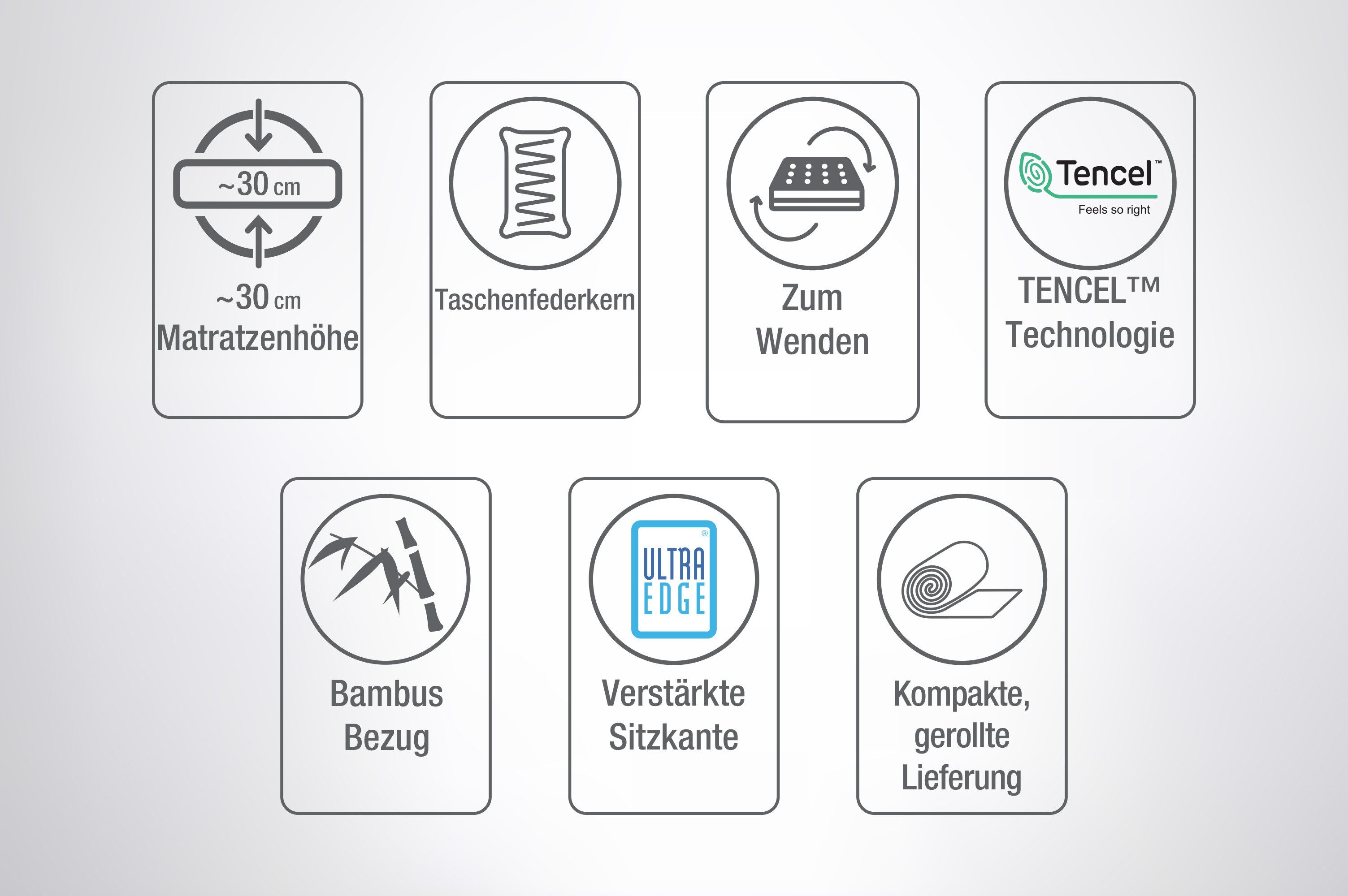 Taschenfederkernmatratze Majestät Premium Bambus, Yatas Bedding, 30 cm hoch, H2, wendbar, ergonomisch, atmungsaktiv, 90x200 und weitere Größen