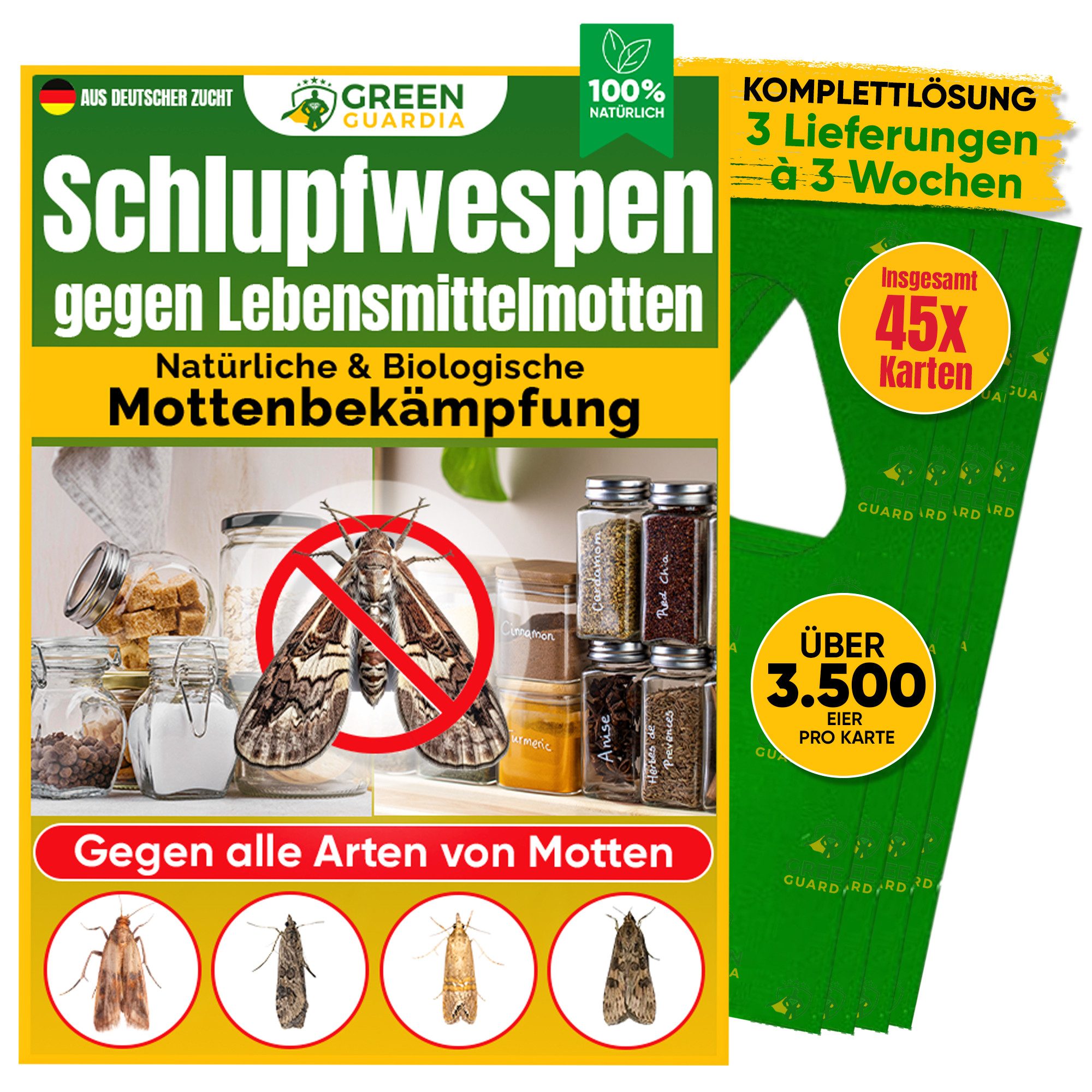 Insektenvernichter Schlupfwespen gegen Lebensmittelmotten, 1-25 Karten -3-Fach-Lieferung-