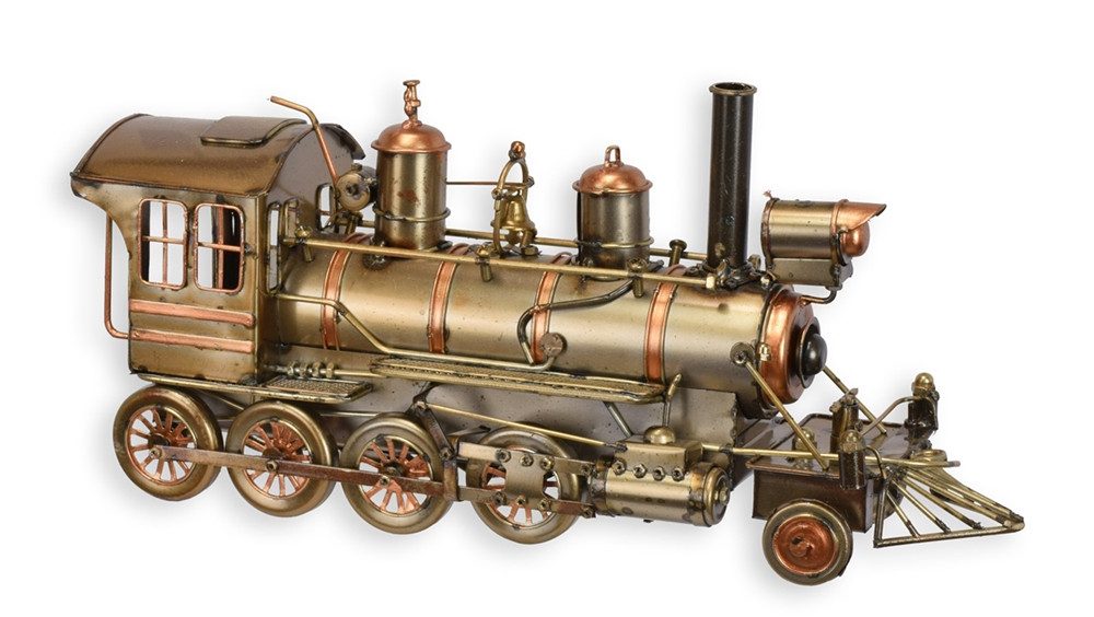 JS GartenDeko Modellauto Blechmodell Nostalgie Dampflokomotive bronzefarben L 35 cm Retro Stil