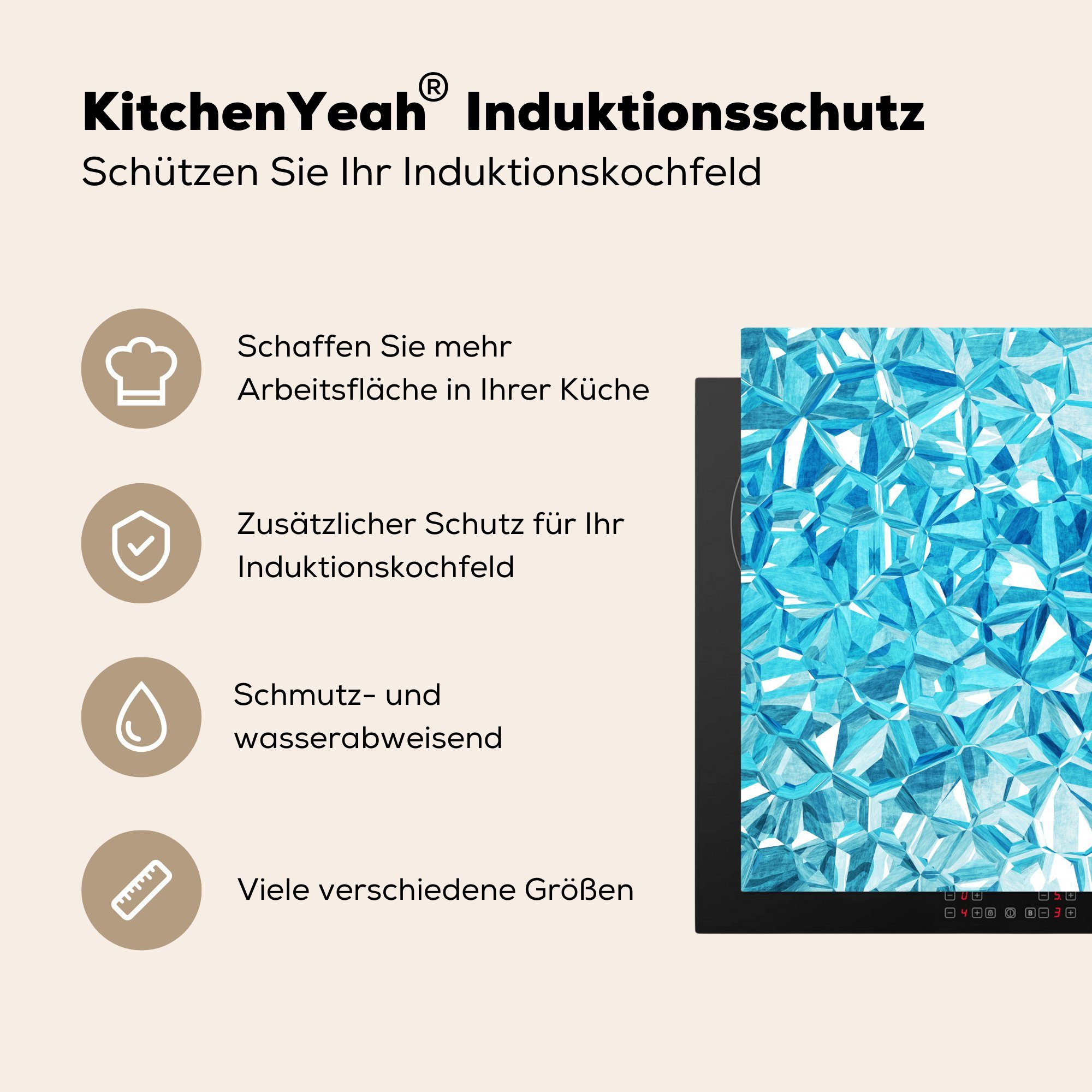 Edelsteinen, Arbeitsplatte Ceranfeldabdeckung, (1 cm, 78x78 Vinyl, für MuchoWow Herdblende-/Abdeckplatte blauen tlg), von küche Illustration