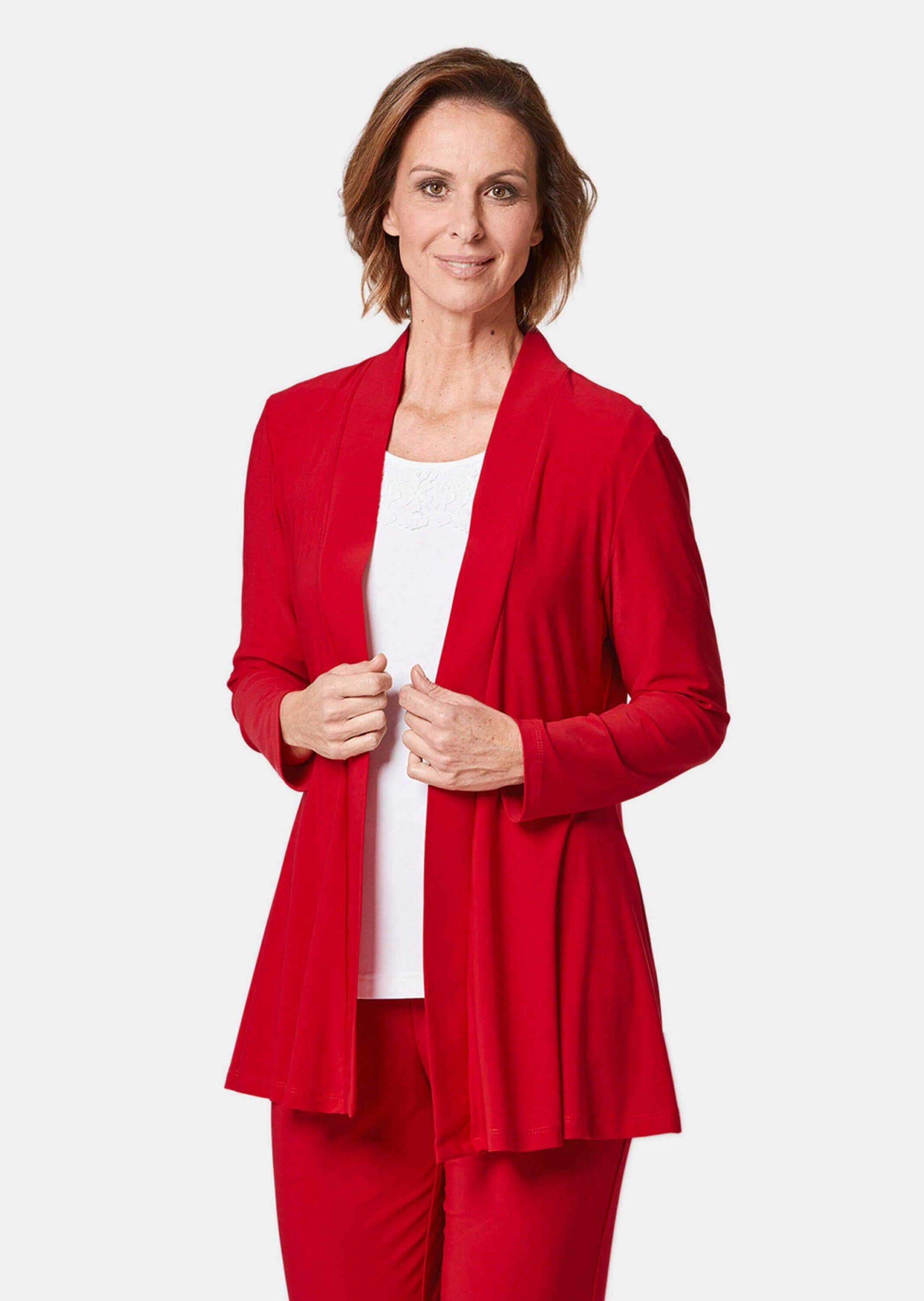 GOLDNER Shirtjacke Leichte Shirtjacke lila mit Stretch Damen Indoorjacke Uni, Shirtjacke, kaschierend, elegant, Schalkragen