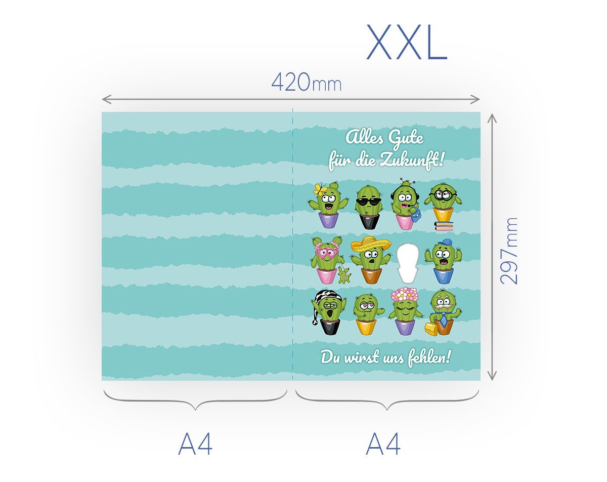 JUNAPACK Abschiedskarte mit Umschlag XXL A4 lustige Klappkarte Jobwechsel Kündigung Kollegen, Witzige A4-Klappkarte mit UV-Lack, viel Platz und passendem Umschlag