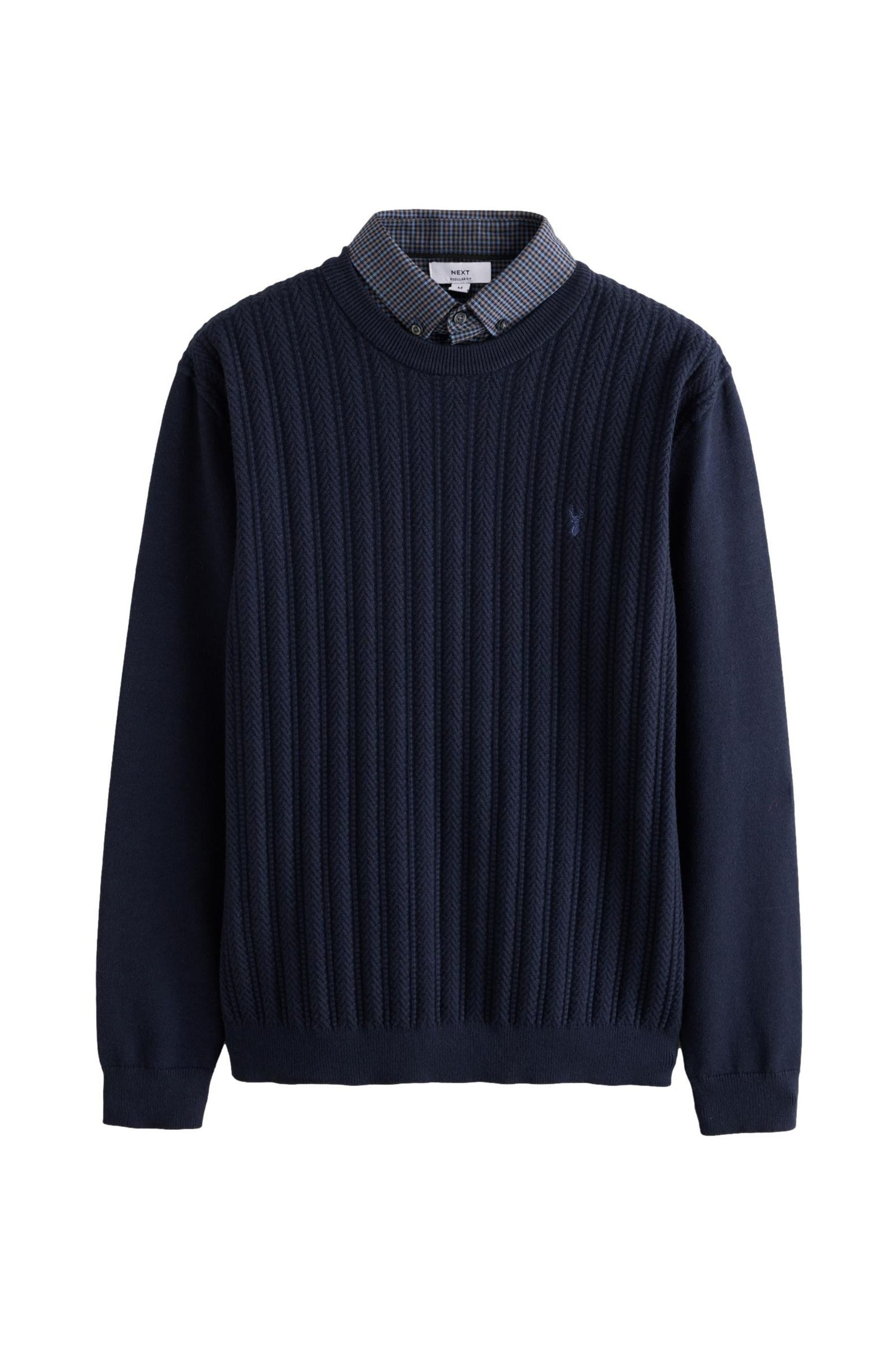 Next 2-in-1-Pullover Regular Fit Pullover mit Zopfstrick & Hemdeinsatz (1-tlg)
