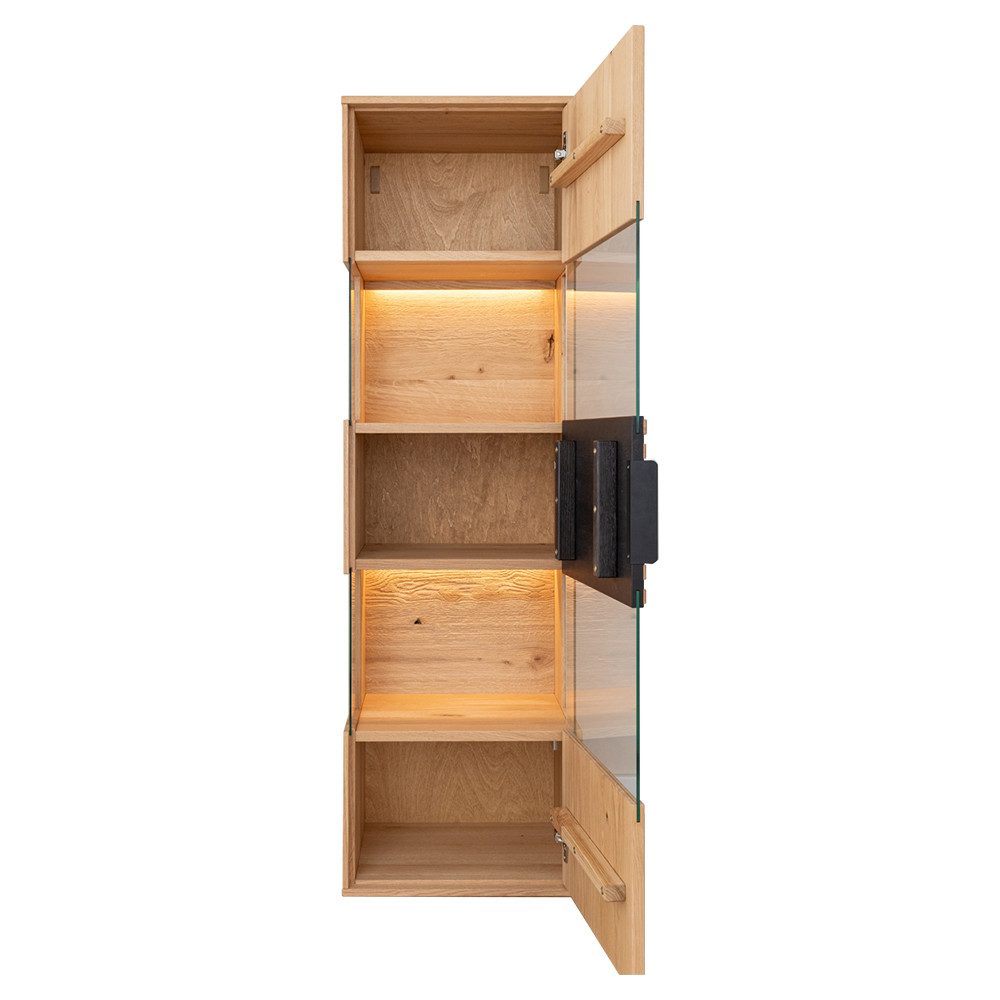 Lomadox Hängevitrine TIVAT-163 Eiche massiv geölt, 43 cm breit, inkl. LED-Beleuchtung