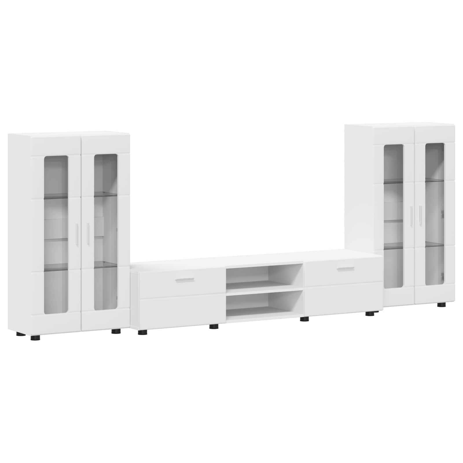 vidaXL Wohnzimmer-Set TV-Schrankset mit Schubladen FLORIN 3 pcs Weiß Holzwerkstoff, (3-St)