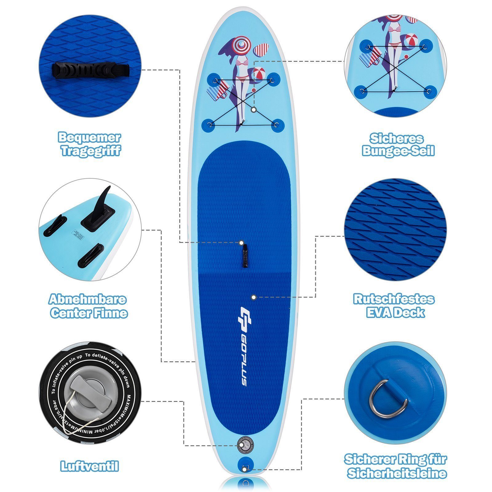 COSTWAY SUP-Board Stand Up Paddling Board, Blau aufblasbar