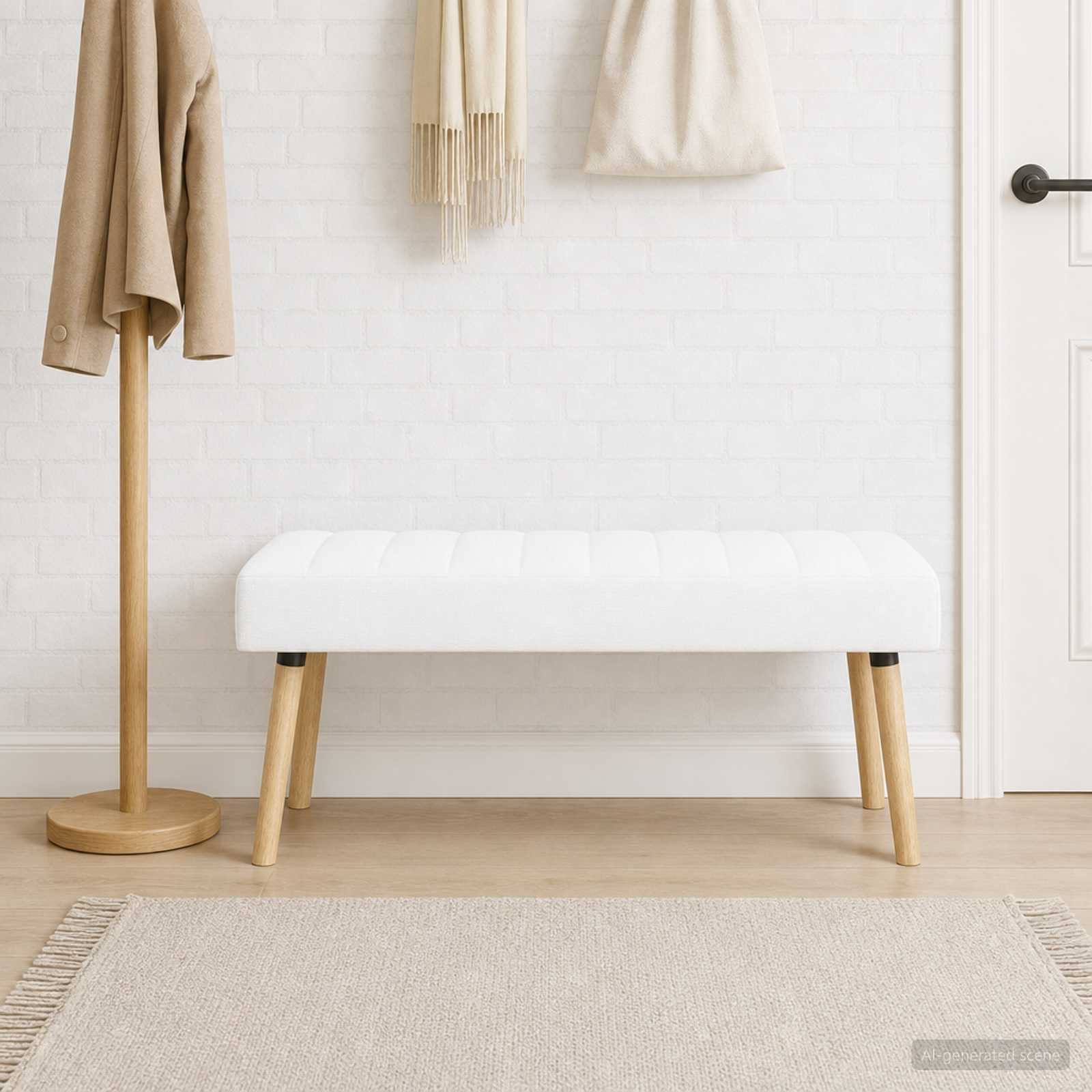 vidaXL Sitzbank Kanalgepolsterte Bank Weiß 110 x 40 x 46 cm Stoff (1-St)