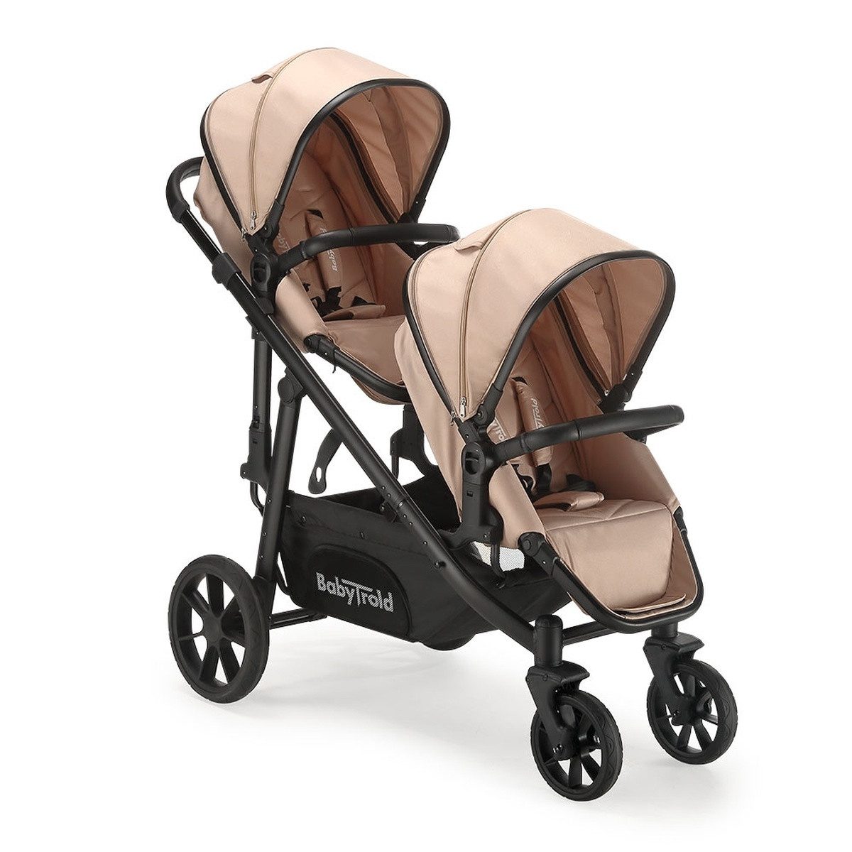 Babytrold Geschwisterwagen Nuuk Geschwisterwagen in Sandfarben, flexibel, & kompaktes Design, Für Zwillinge und Geschwister geeignet, als Travelsystem nutzbar