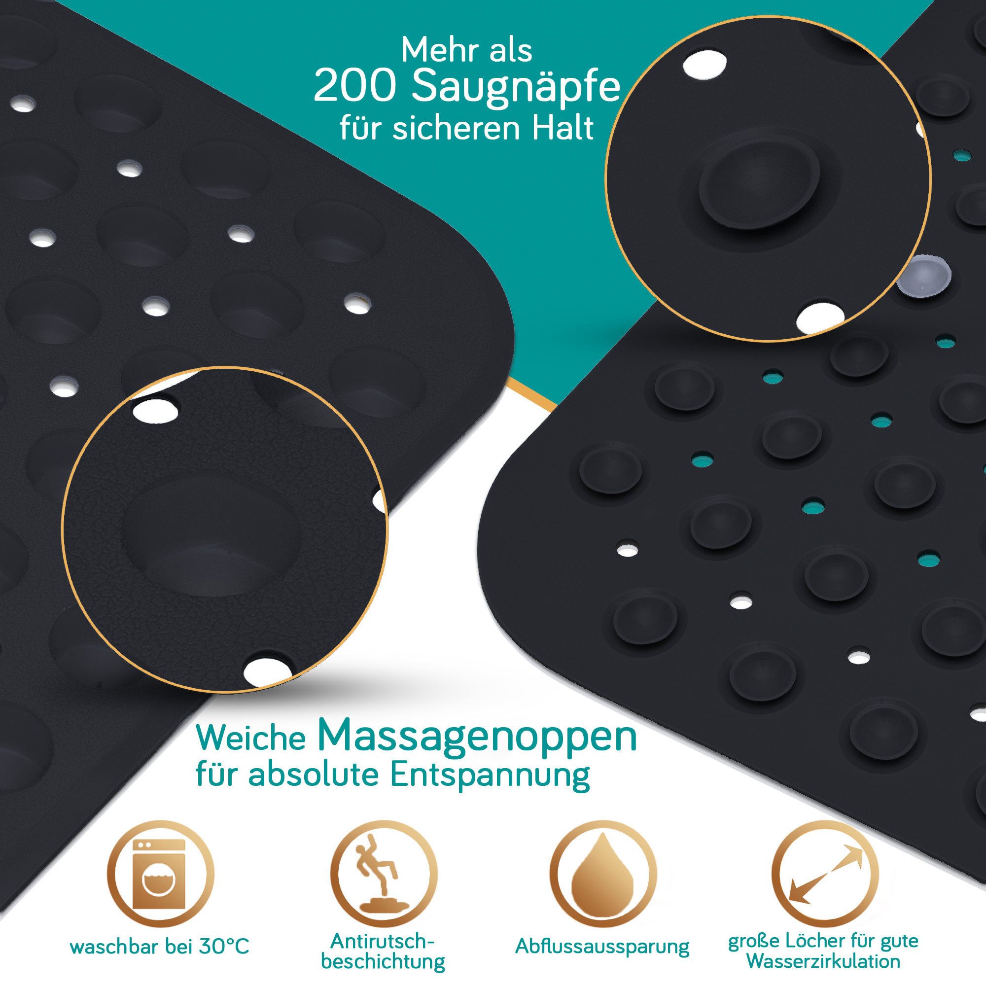Delluxia Wanneneinlage Badewannenmatte rutschfest für Kinder & Erwachsene, B: 40 cm, L: 100 cm, inkl. Aufhängung, geruchsfrei, schimmelfrei, ohne Weichmacher