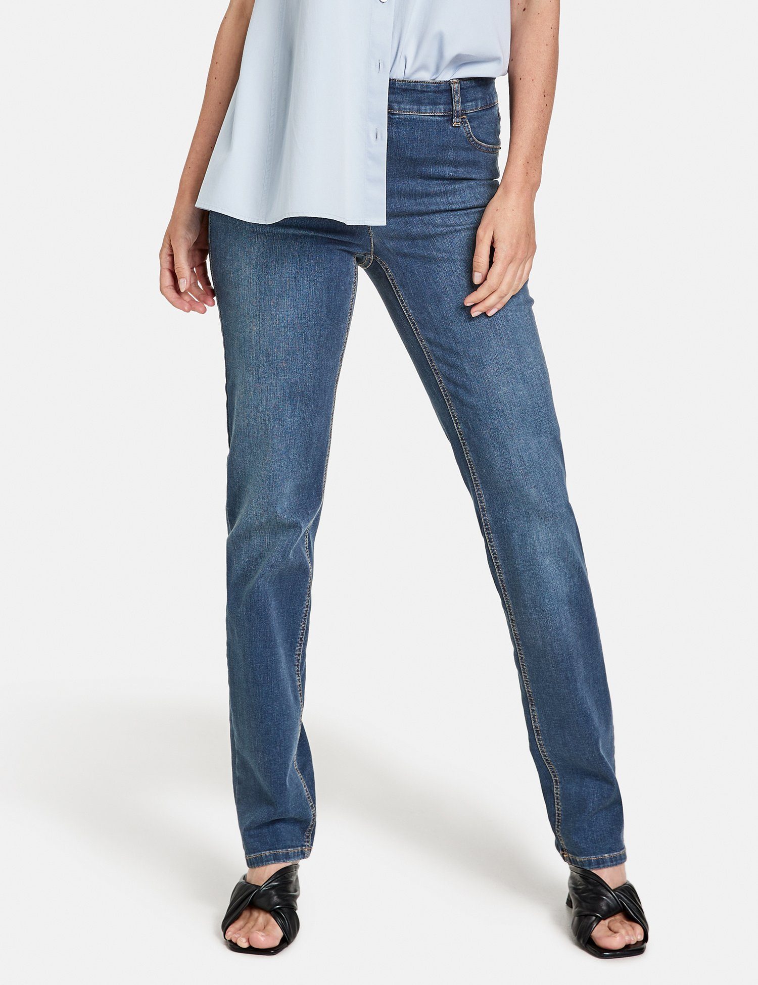 GERRY WEBER Stretch-Jeans 5-Pocket Jeans Straight Fit dark blue denim mit use