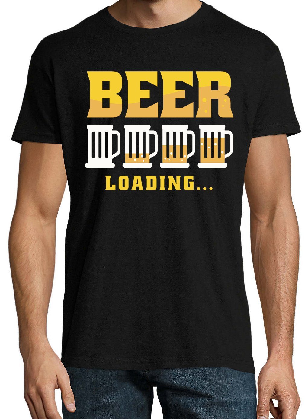 Shirt Frontprint Herren T-Shirt Schwarz mit Youth Beer Loading Designz trendigem