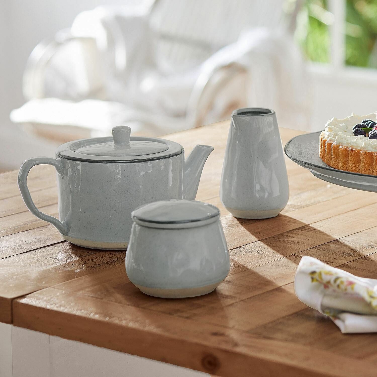 Mirabeau Geschirr-Set Zuckerdose und Milchkännchen Biarré grau, Steinzeug