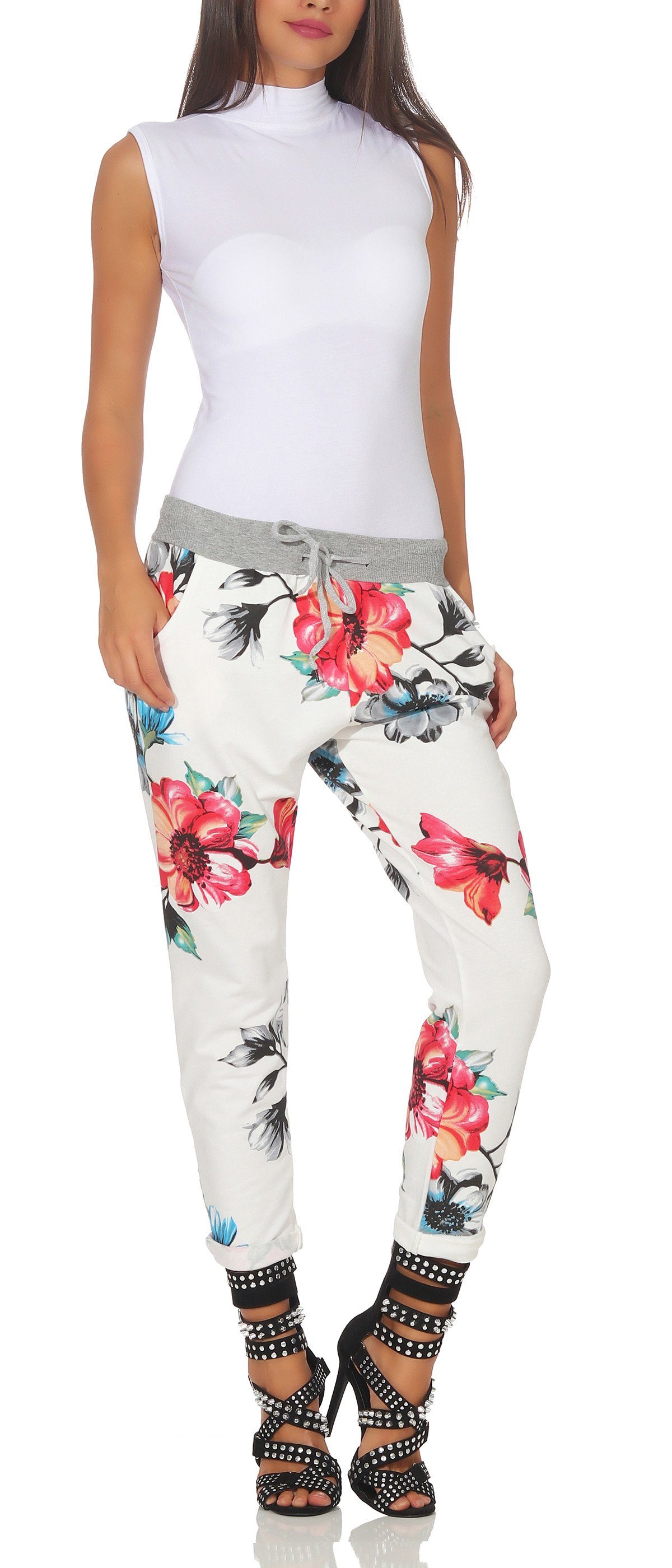 Mississhop Chinohose Damen Hose Baumwolle M. Jogginghose gemustert Blumen 287 5