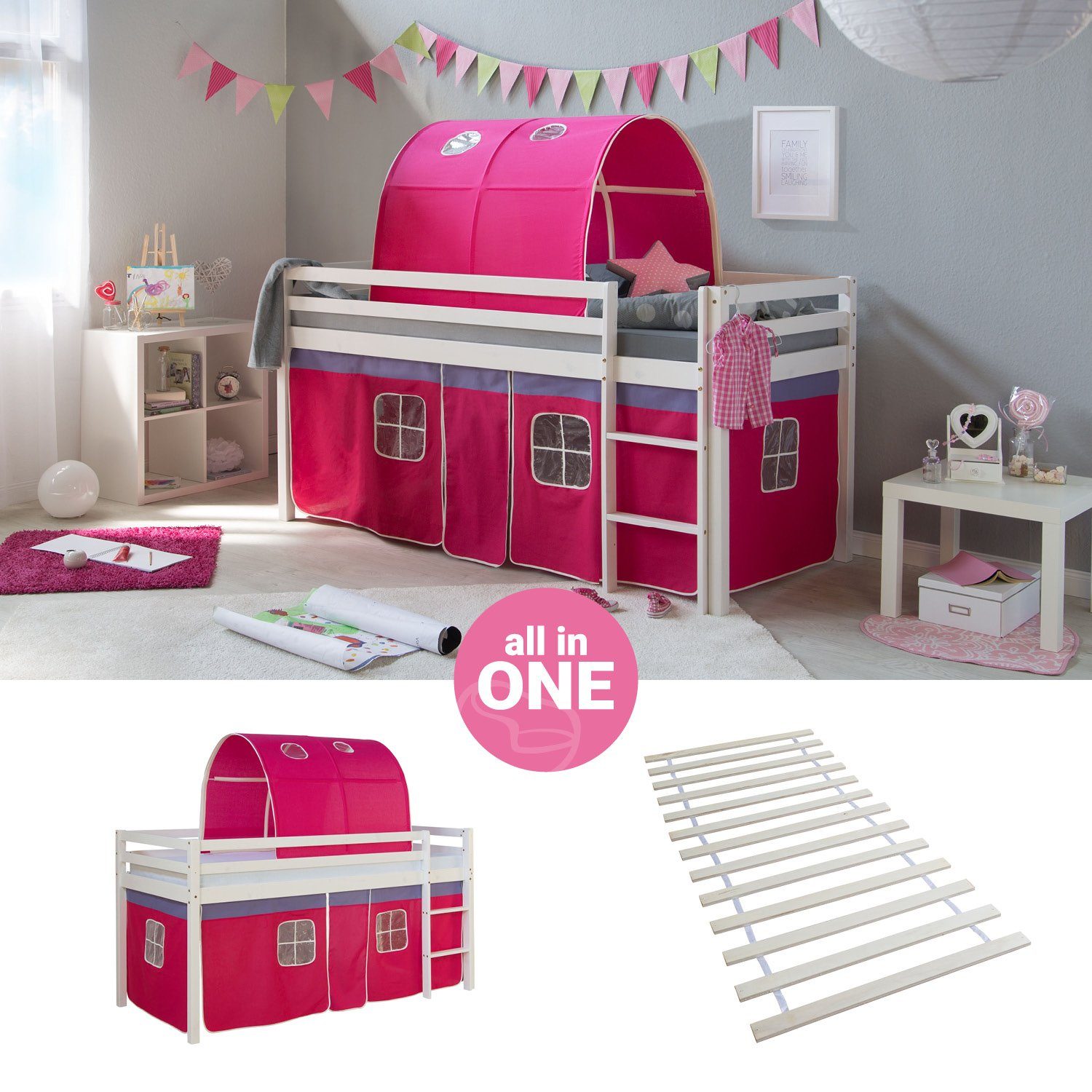 Homestyle4u Hochbett 90x200 cm Kinderbett Weiß günstig online kaufen
