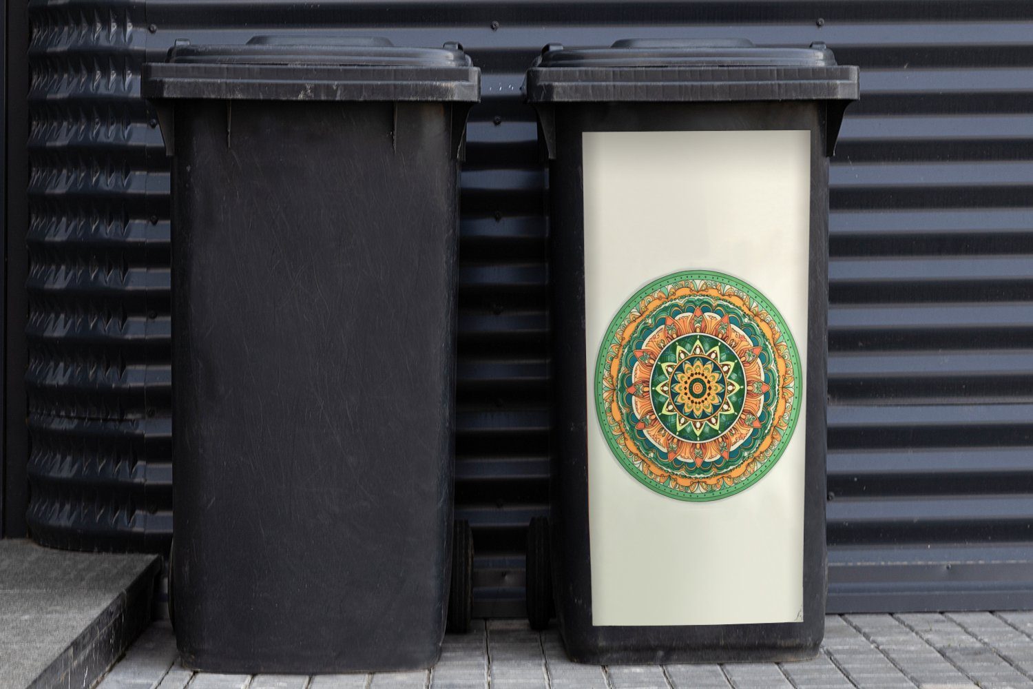 MuchoWow Wandsticker Hippie - Sticker, - Mülltonne, Mülleimer-aufkleber, Grün (1 Boho St), Abfalbehälter - Blumen - Container, Mandala