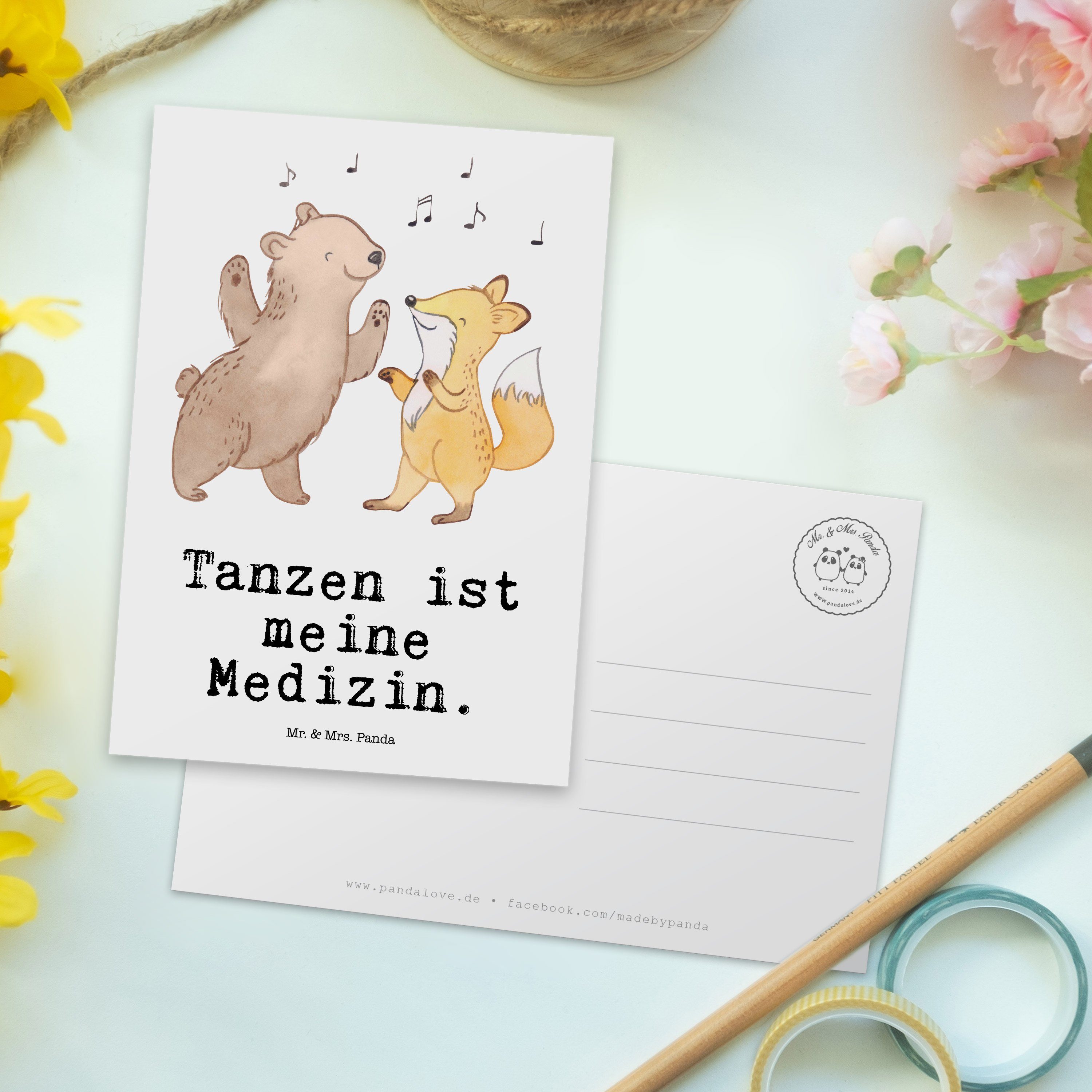 Mr. & Mrs. Panda - Weiß Medizin Einl Grußkarte, Hase Postkarte Ansichtskarte, - Tanzen Geschenk